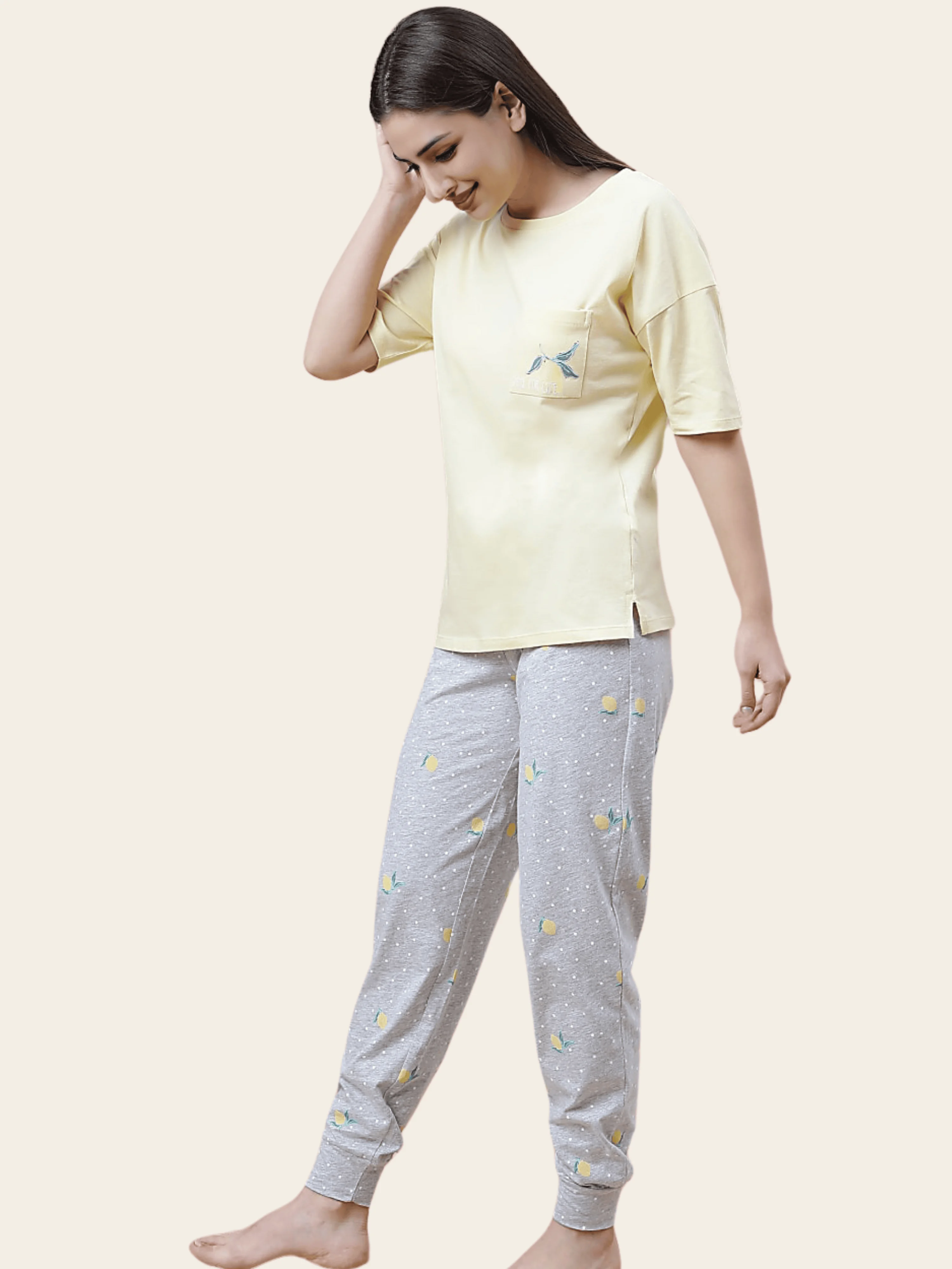 Lemon Print Short-Sleeve Pyjama Set