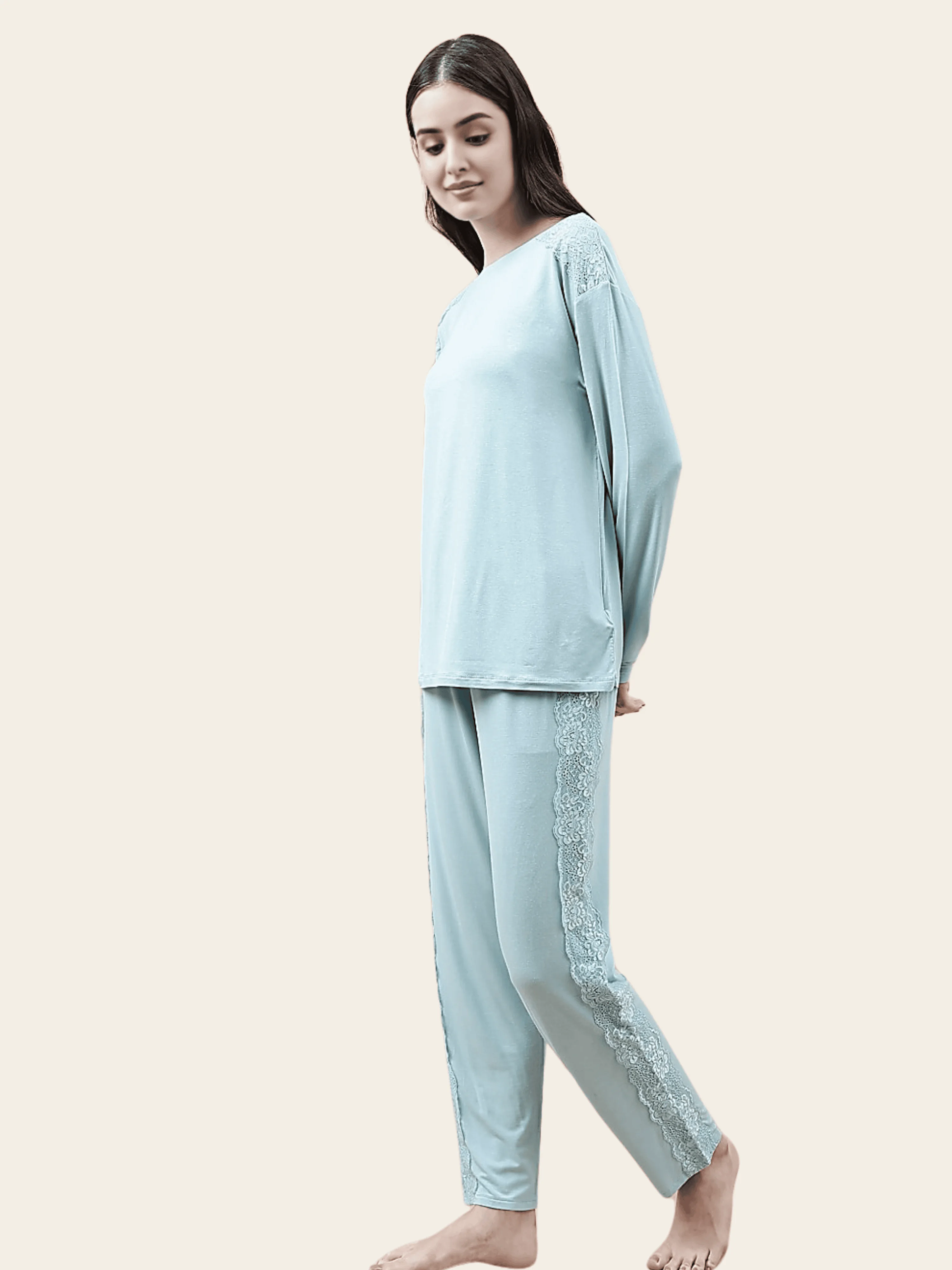 Viscose Blend Lace Relaxed-Fit Pyjama Set