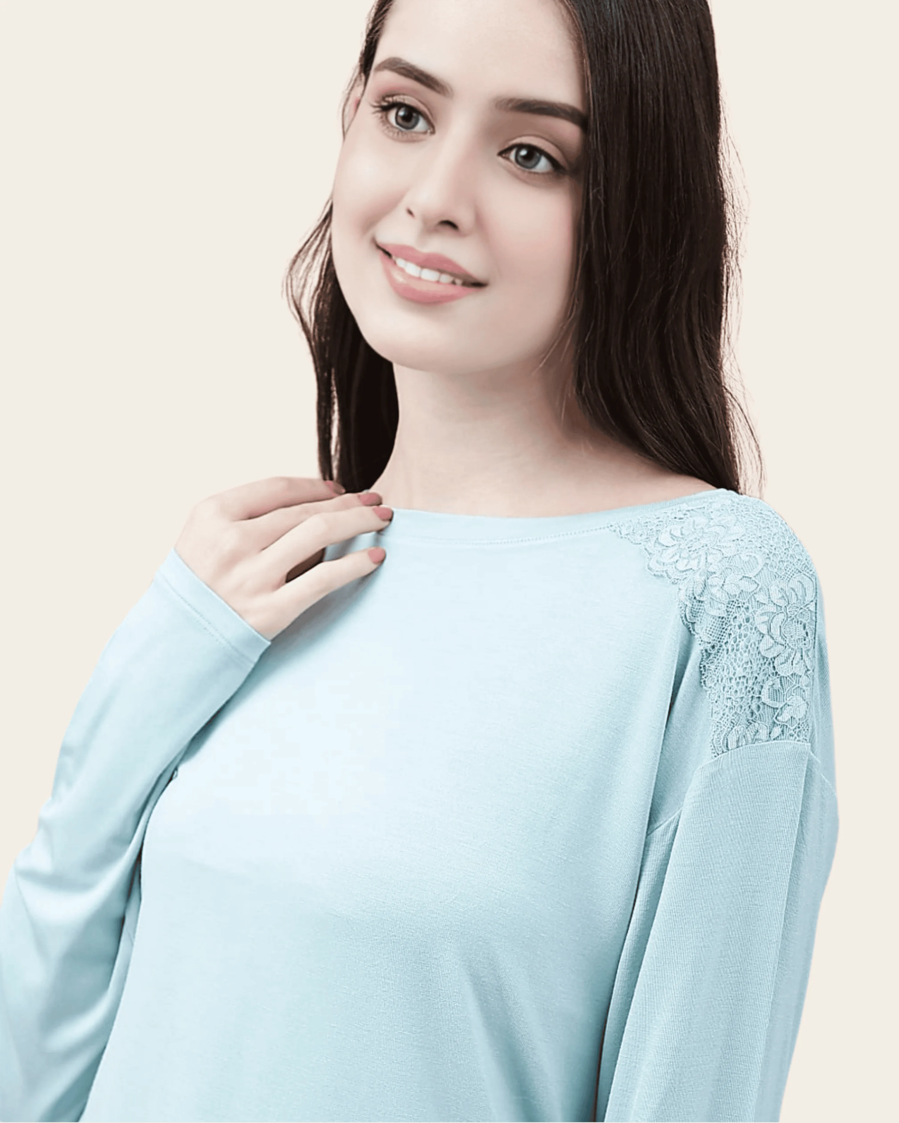 Viscose Blend Lace Relaxed-Fit Pyjama Set