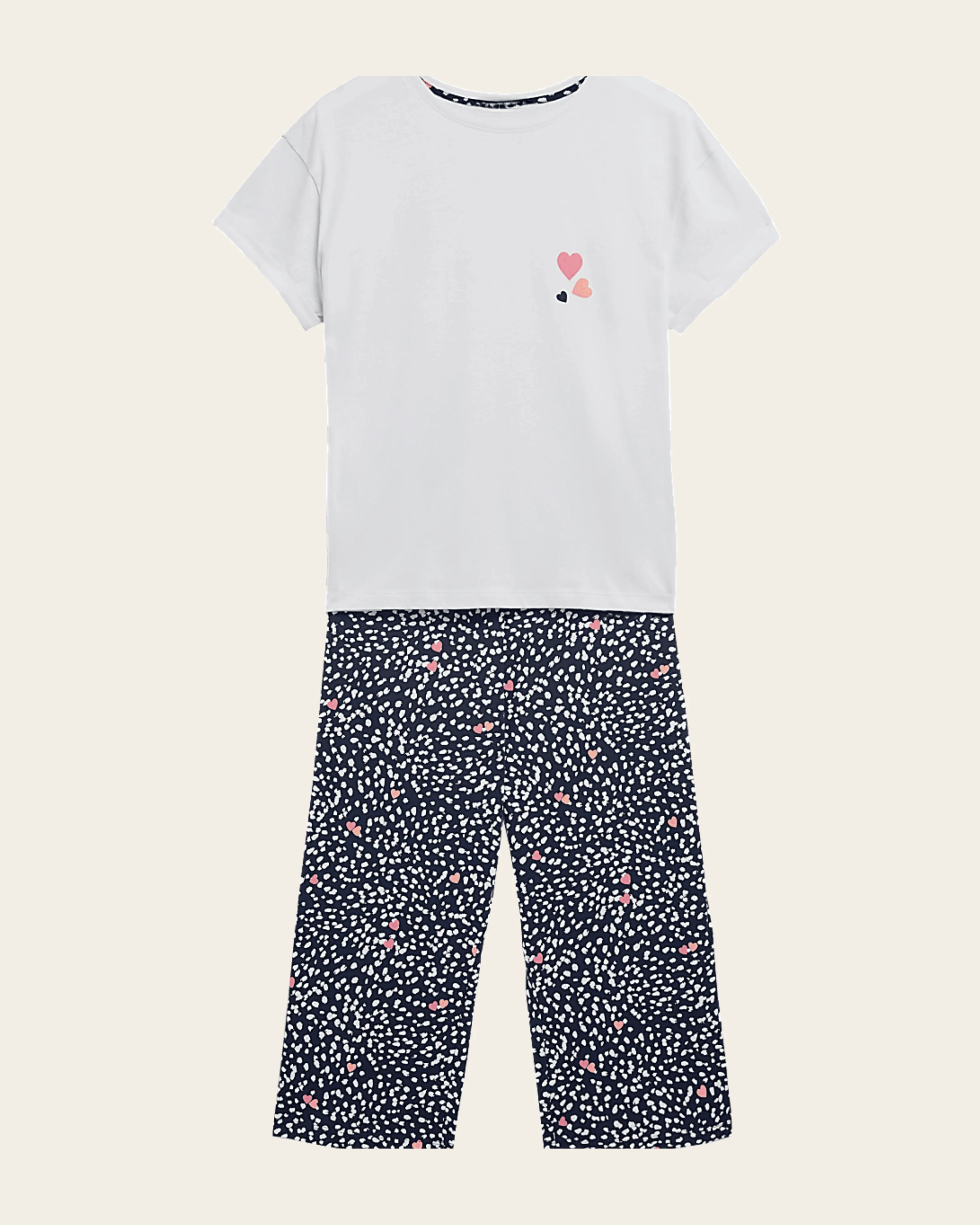 Pure Cotton Heart Print Cropped Pyjama Set
