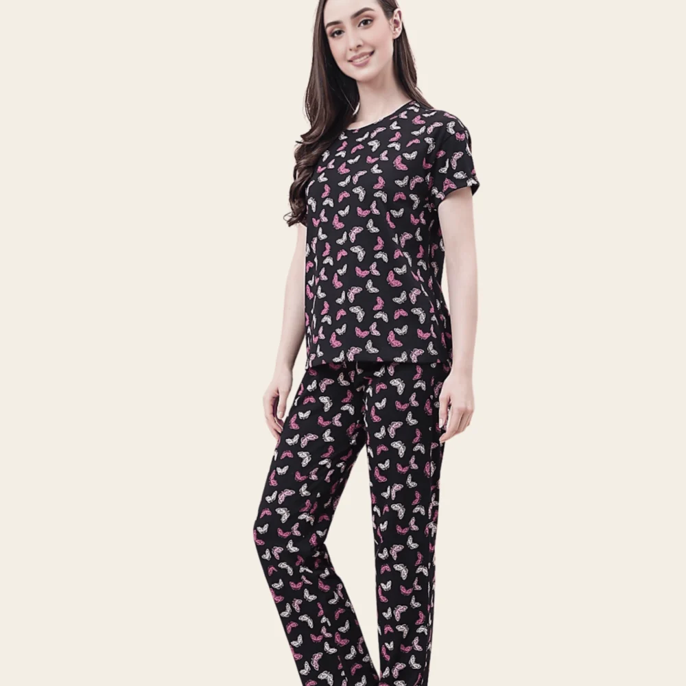 Pure Cotton Soft Black Butterfly Lounge Set