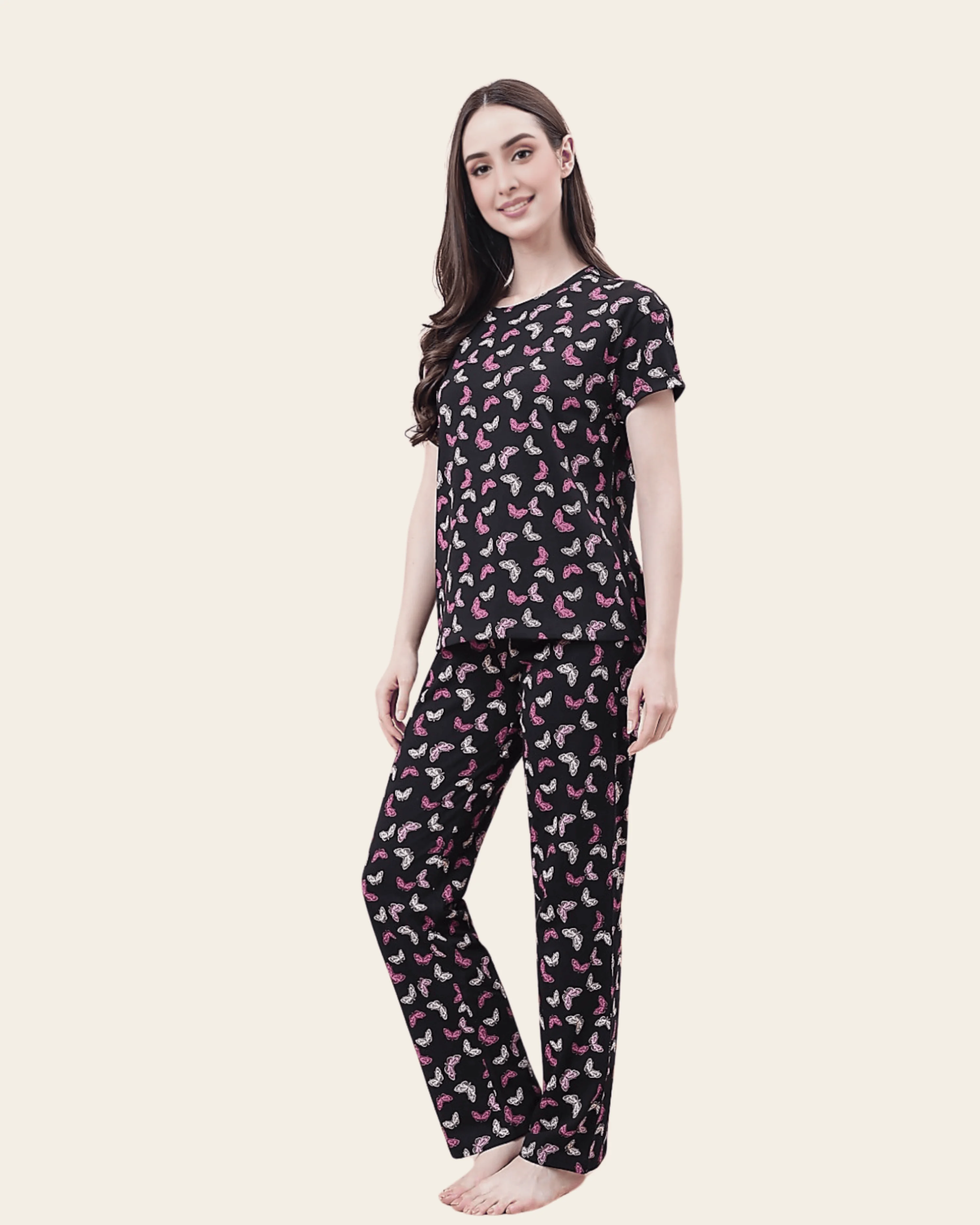 Pure Cotton Soft Black Butterfly Lounge Set