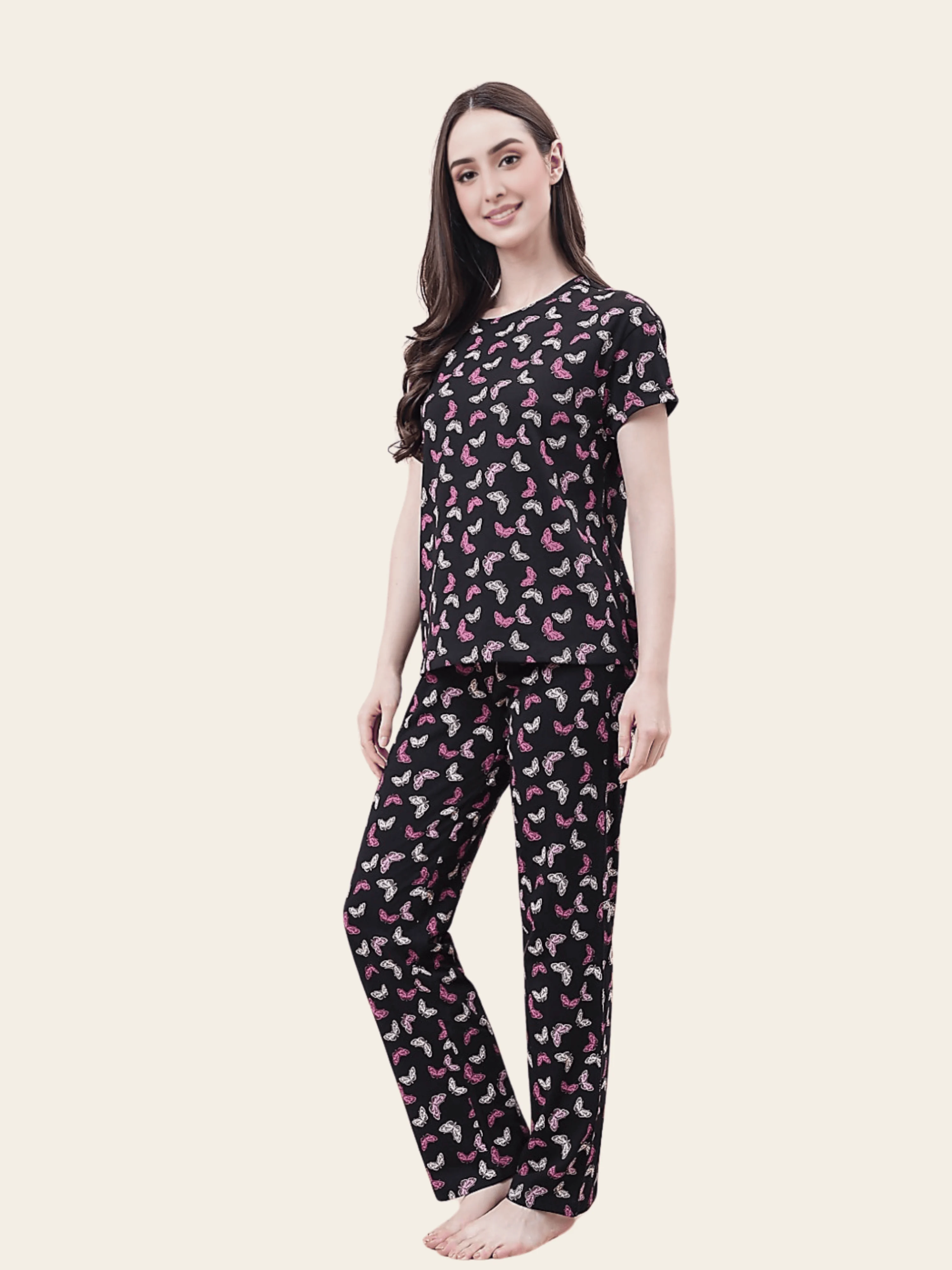 Pure Cotton Soft Black Butterfly Lounge Set