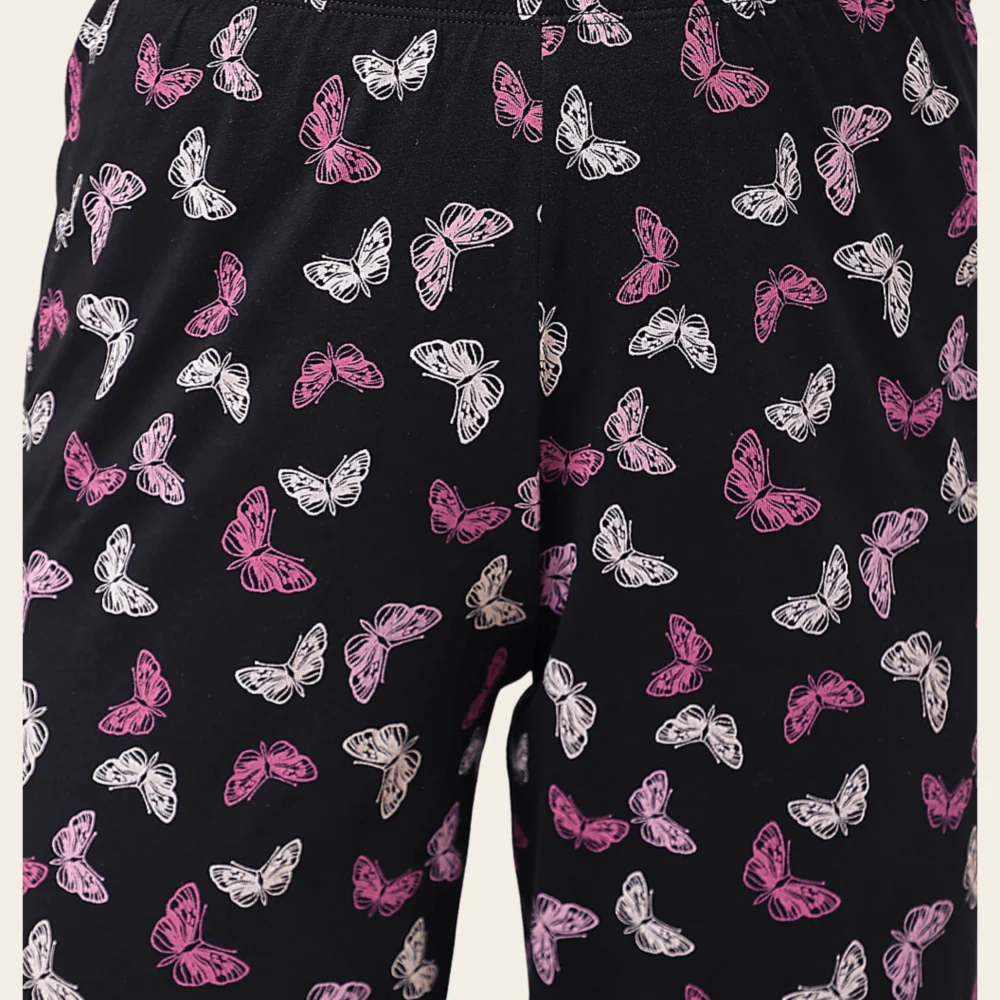 Pure Cotton Soft Black Butterfly Lounge Set