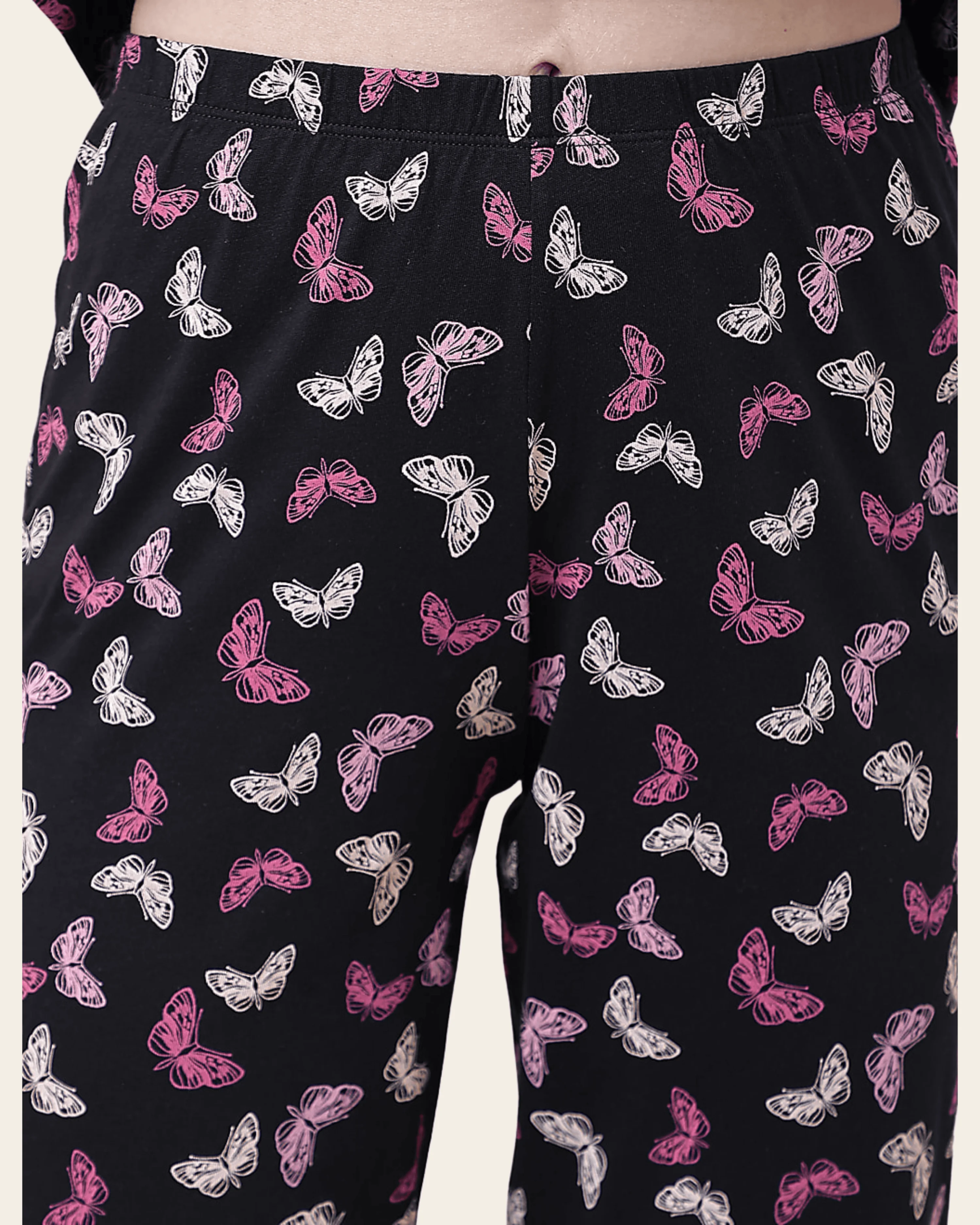 Pure Cotton Soft Black Butterfly Lounge Set
