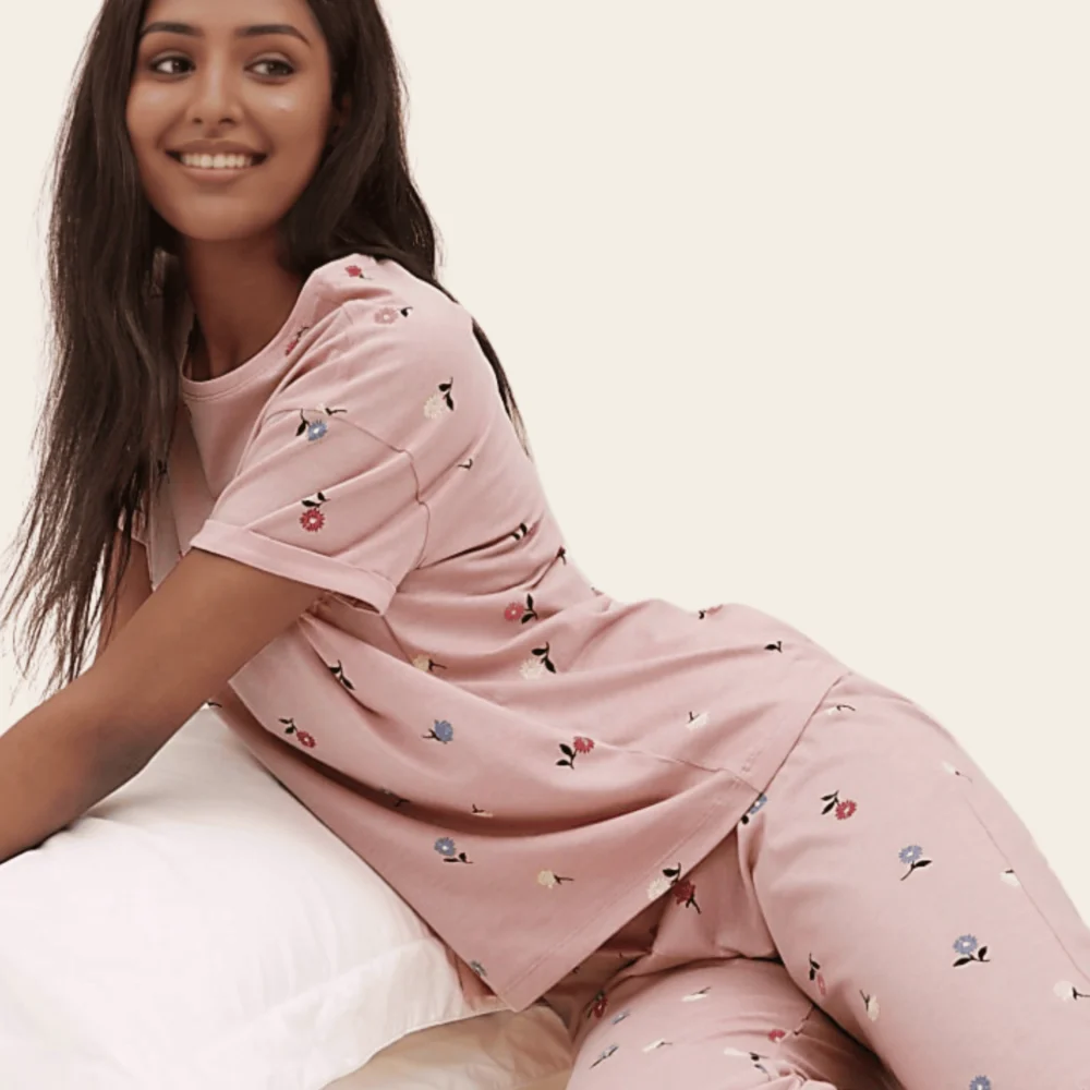 Cotton Bloom Pink Floral Pyjama Set