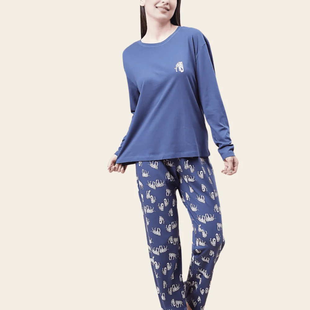 Pure Cotton Blue Cotton Comfort Pyjama Set