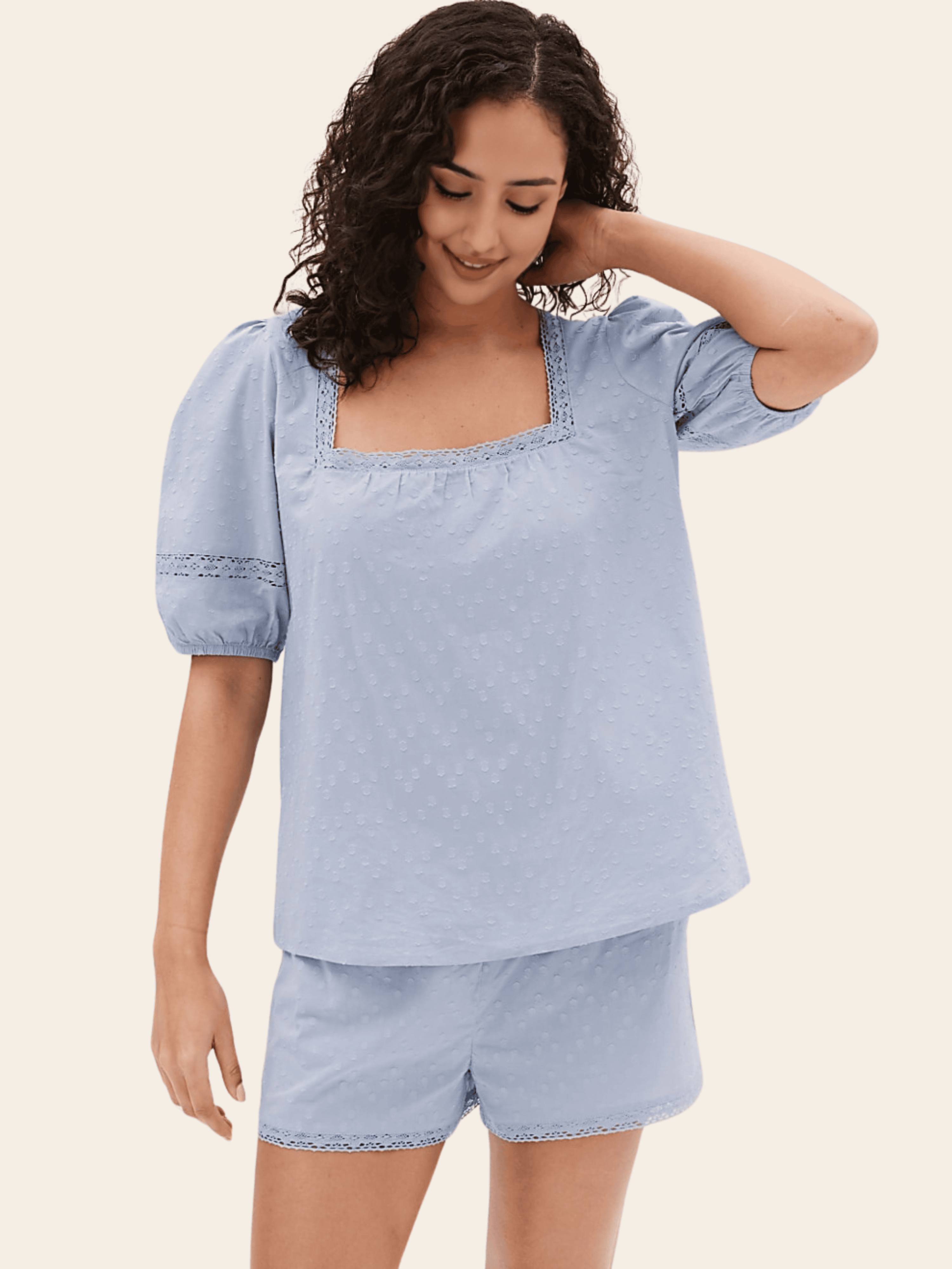 Vintage Blue Cotton Lace Shortie Set