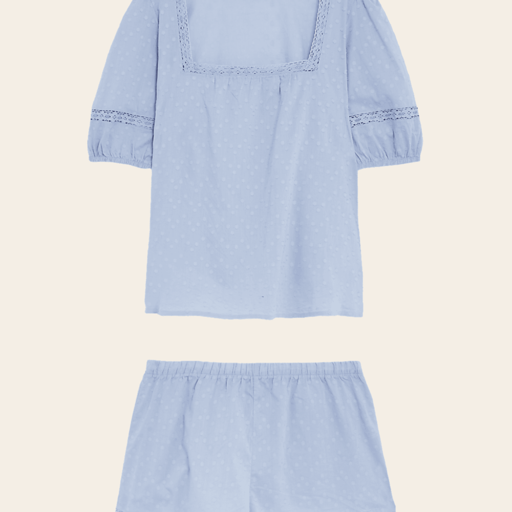 Vintage Blue Cotton Lace Shortie Set
