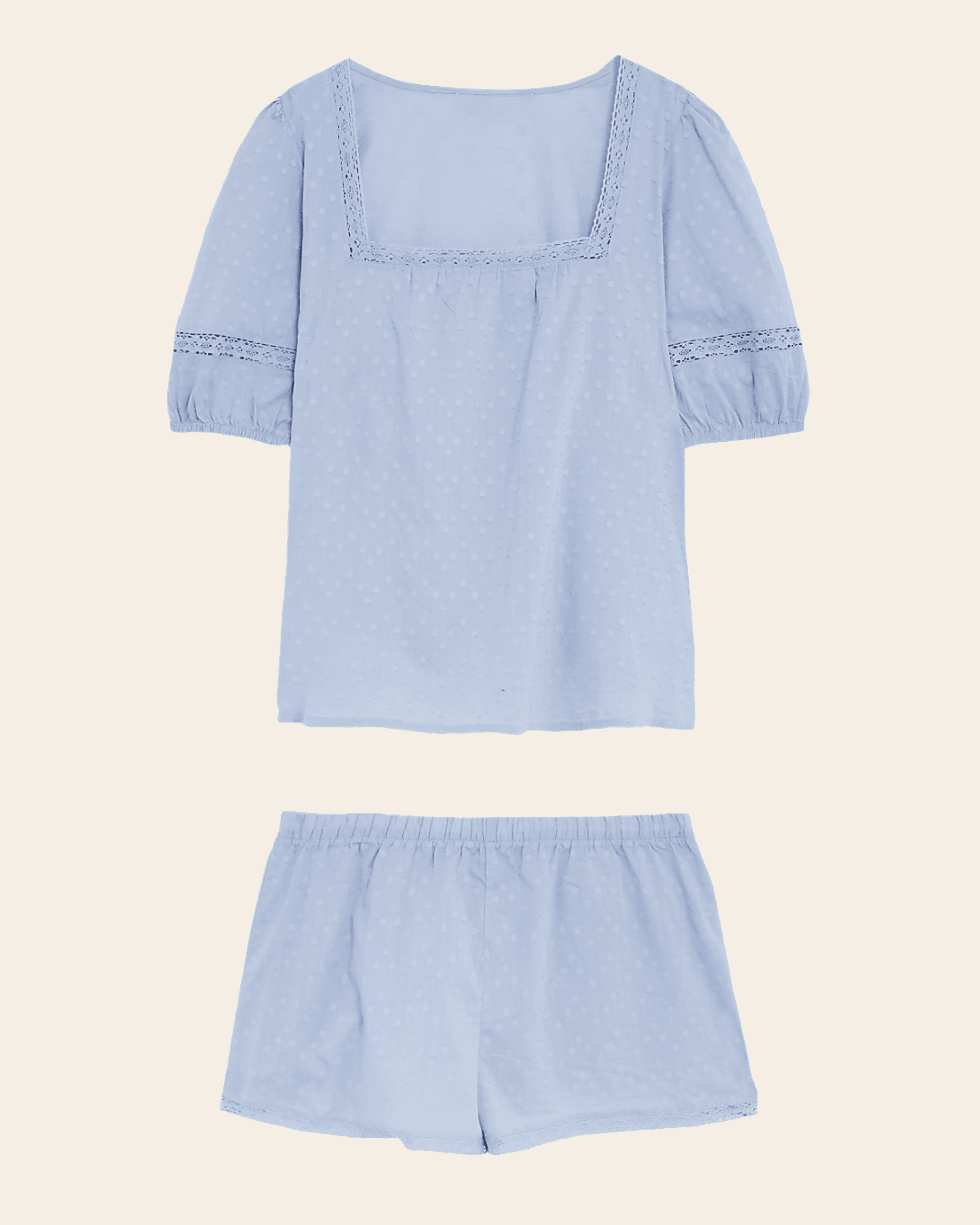 Vintage Blue Cotton Lace Shortie Set