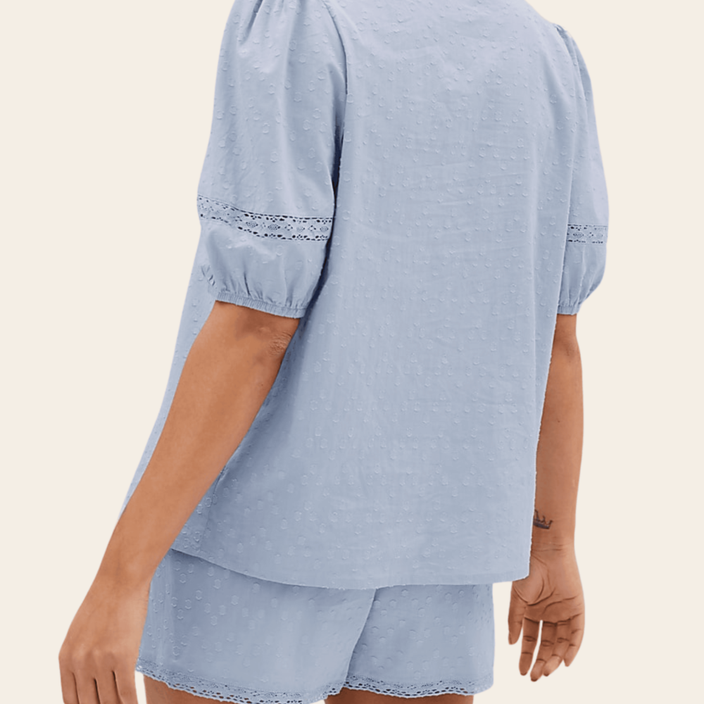 Vintage Blue Cotton Lace Shortie Set