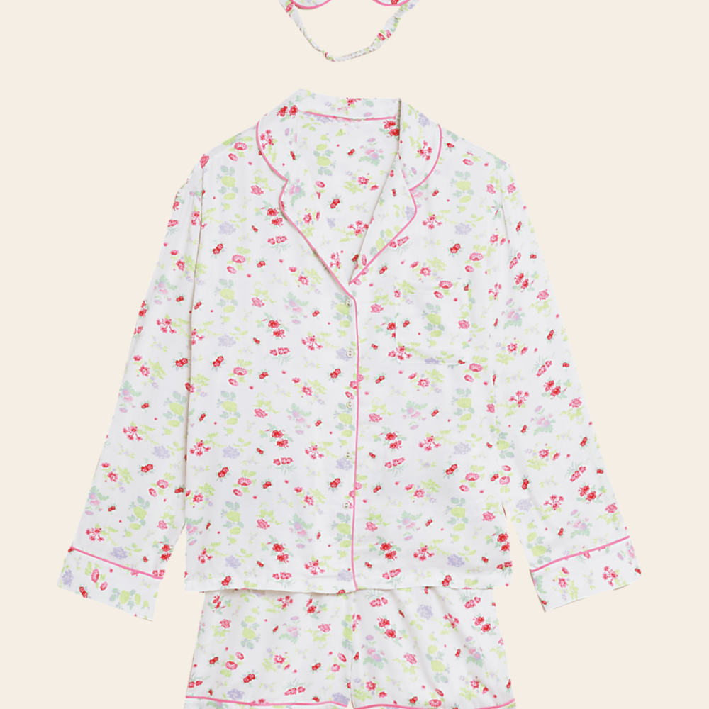 Floral Viscose Notched Lapel Sleep Top