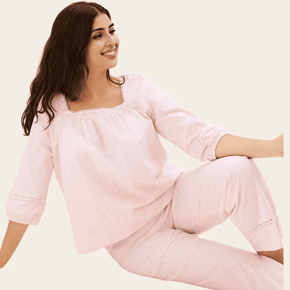 Blush Pink Cotton Square Neck Pyjama Set