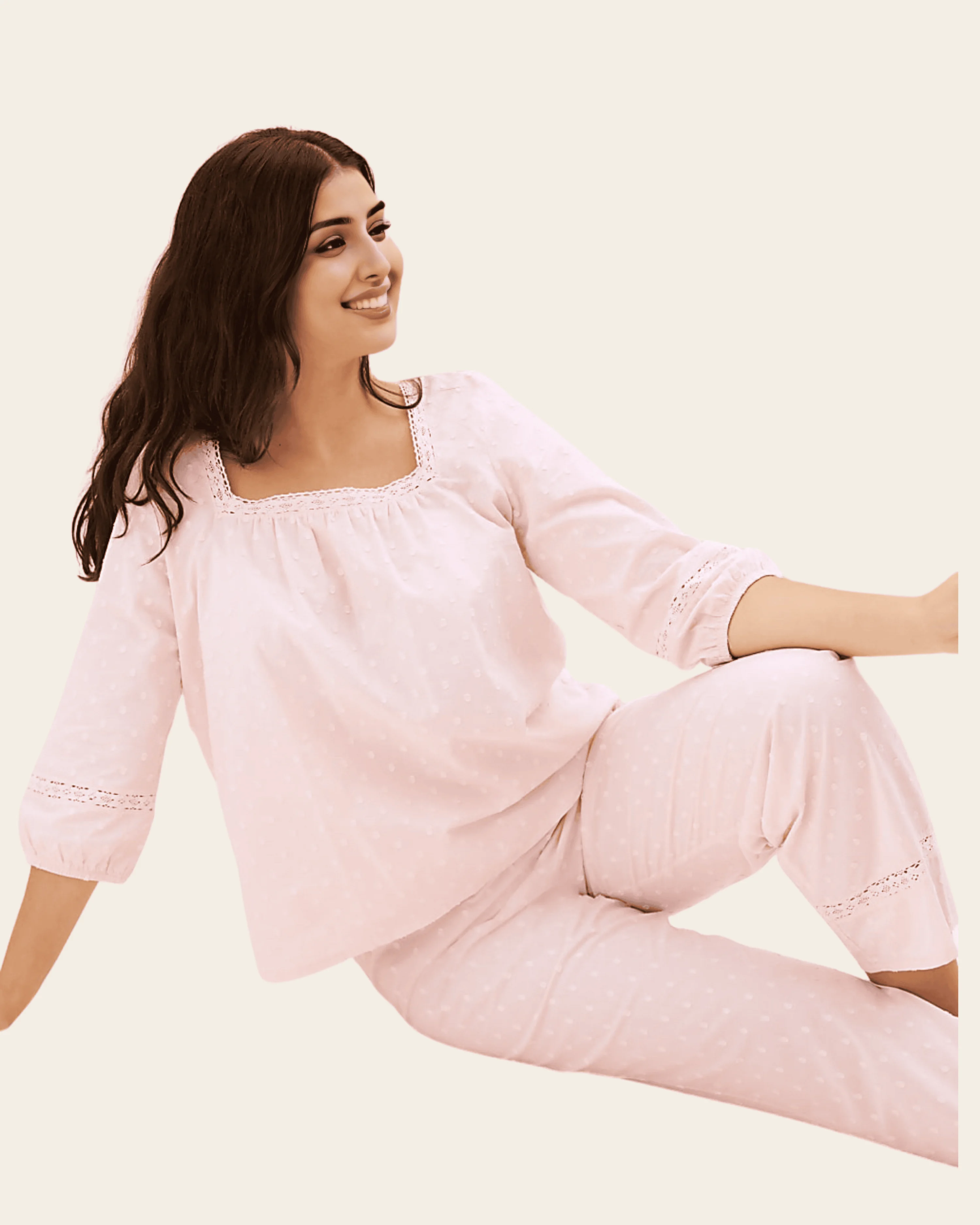Blush Pink Cotton Square Neck Pyjama Set