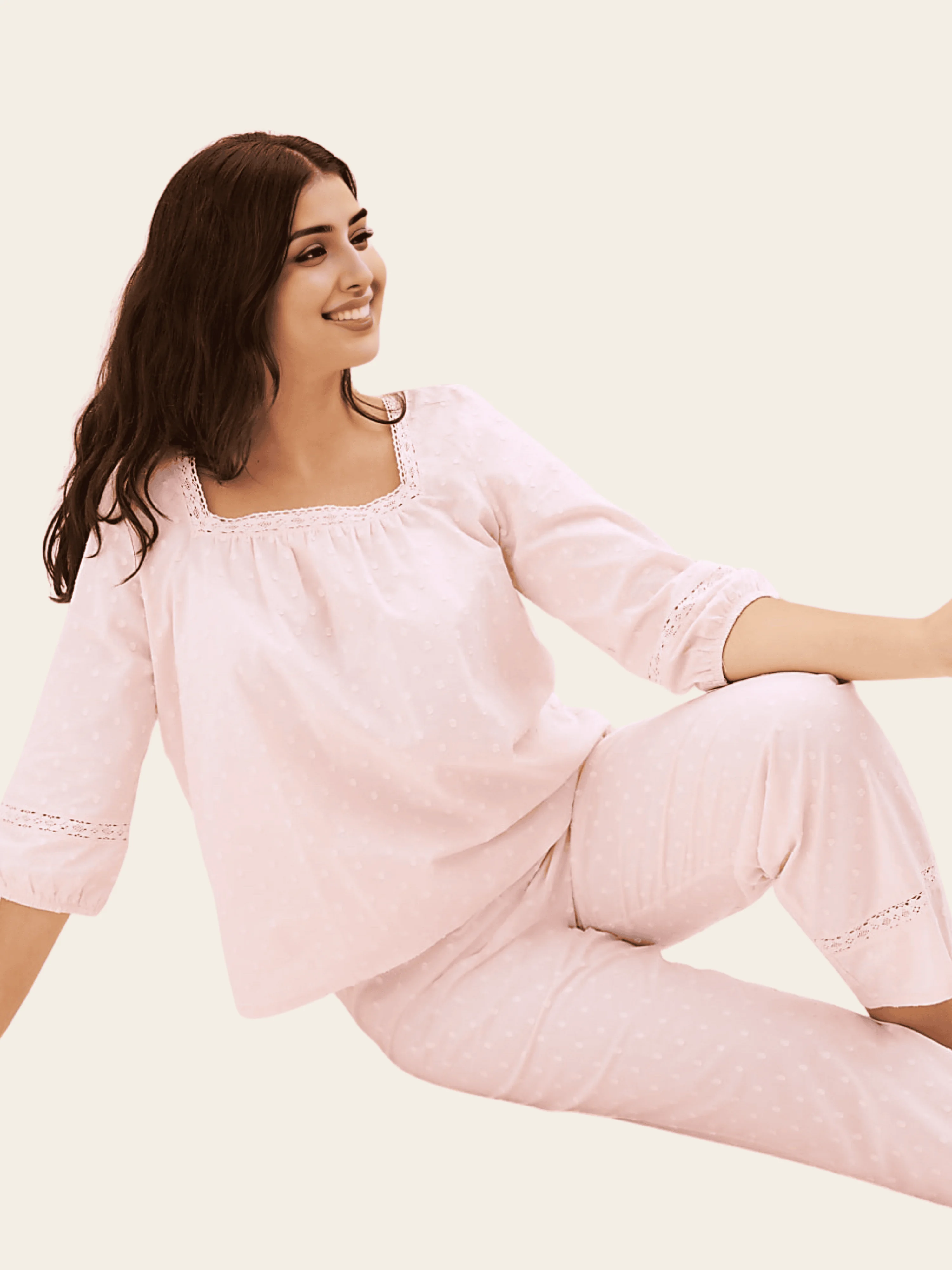 Blush Pink Cotton Square Neck Pyjama Set