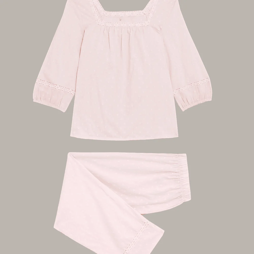 Blush Pink Cotton Square Neck Pyjama Set