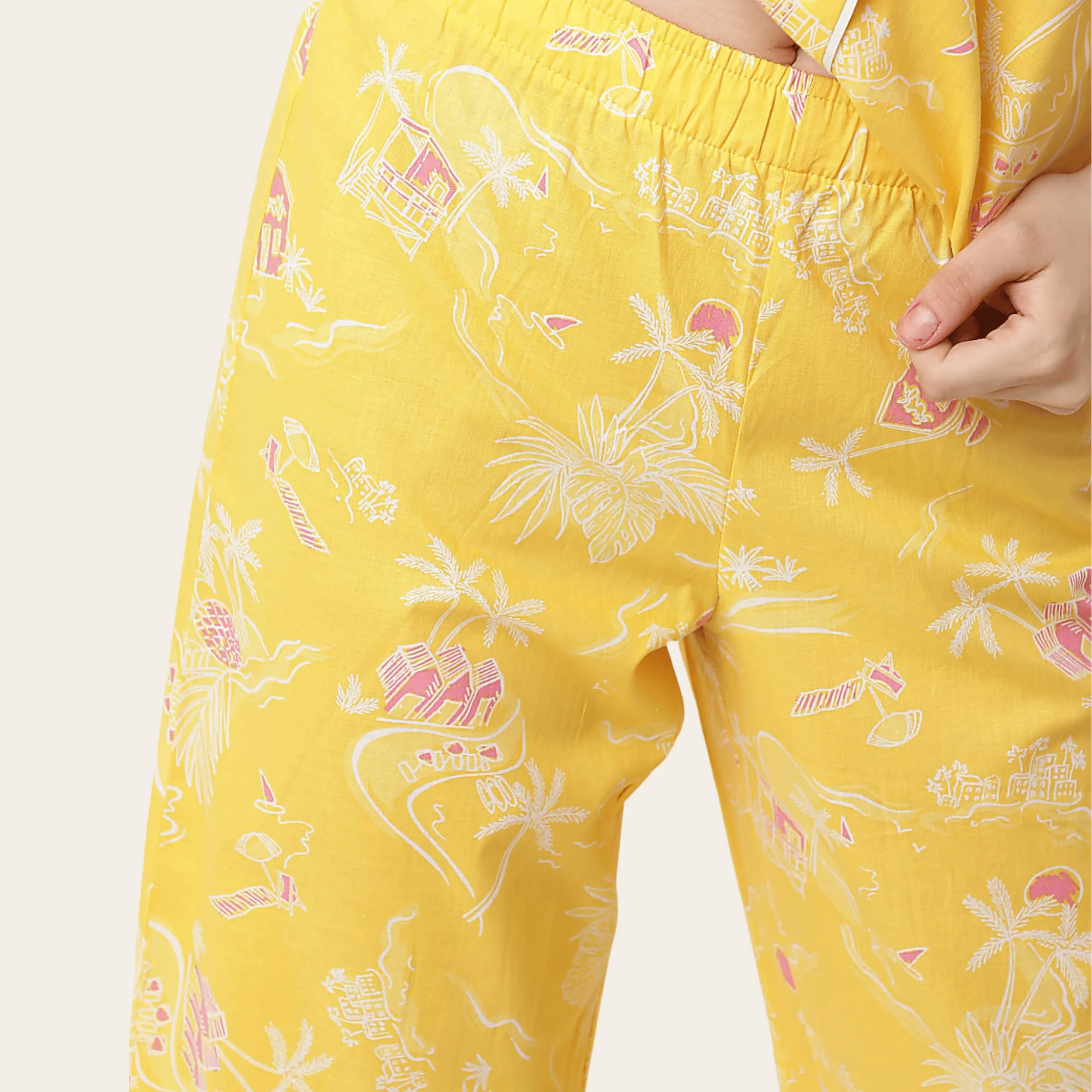 Sunny Yellow Cotton Pyjama Set With Revere Collar