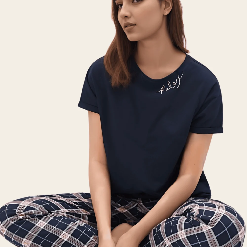 Relaxed Blue Checks Pajama Set