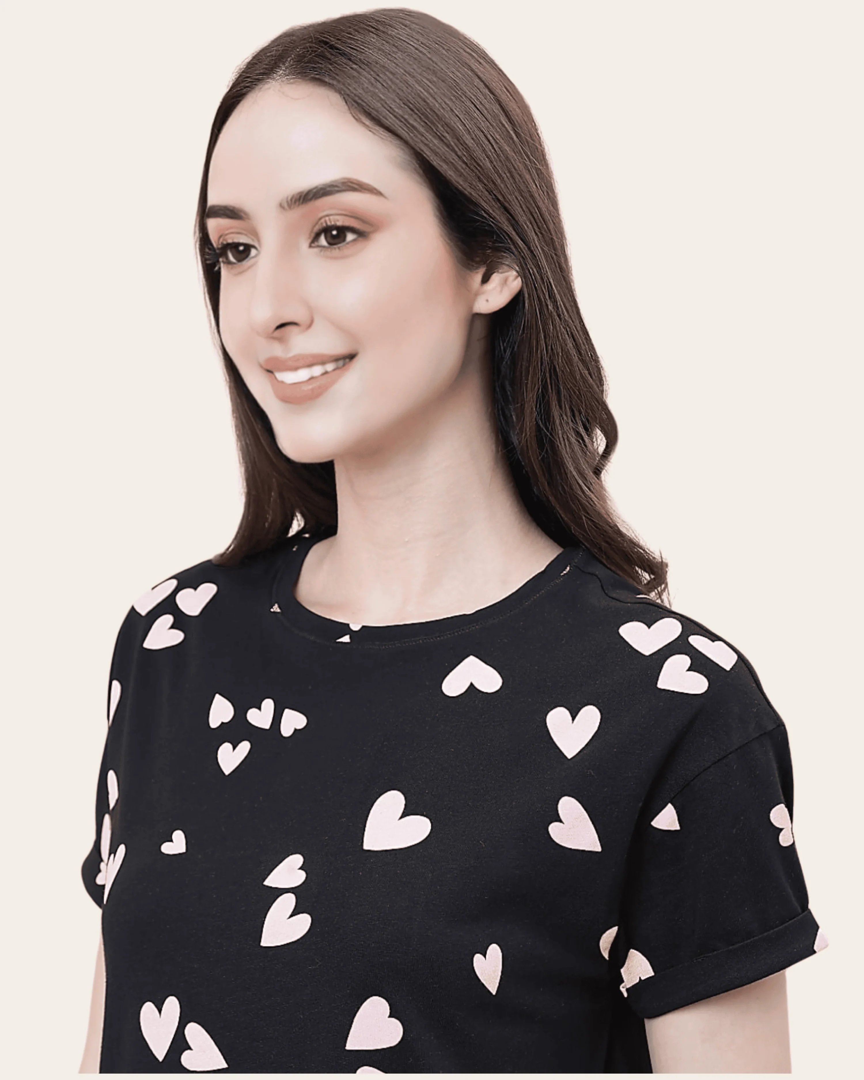 Black Heart Print Cotton Lounge Set