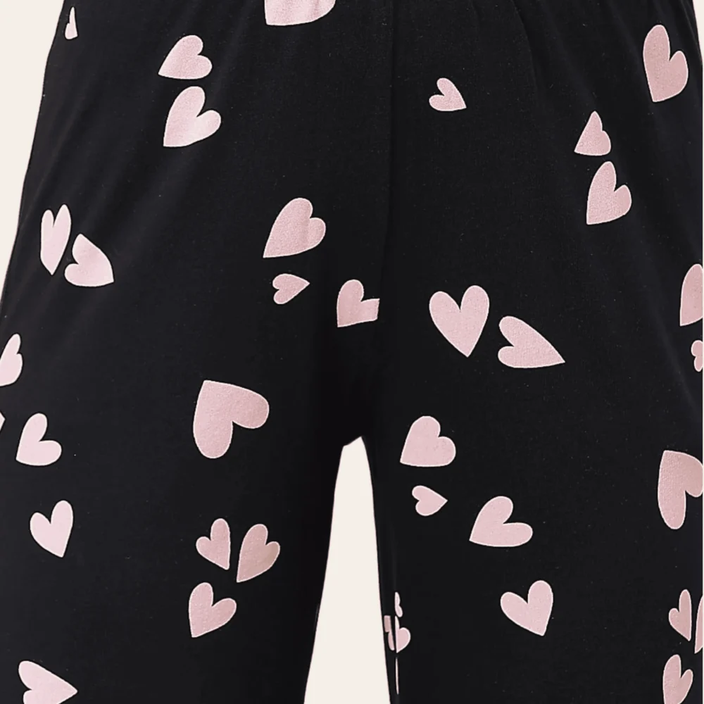 Black Heart Print Cotton Lounge Set