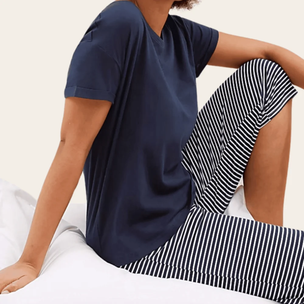 Navy Striped Cotton Summer Co-Ord