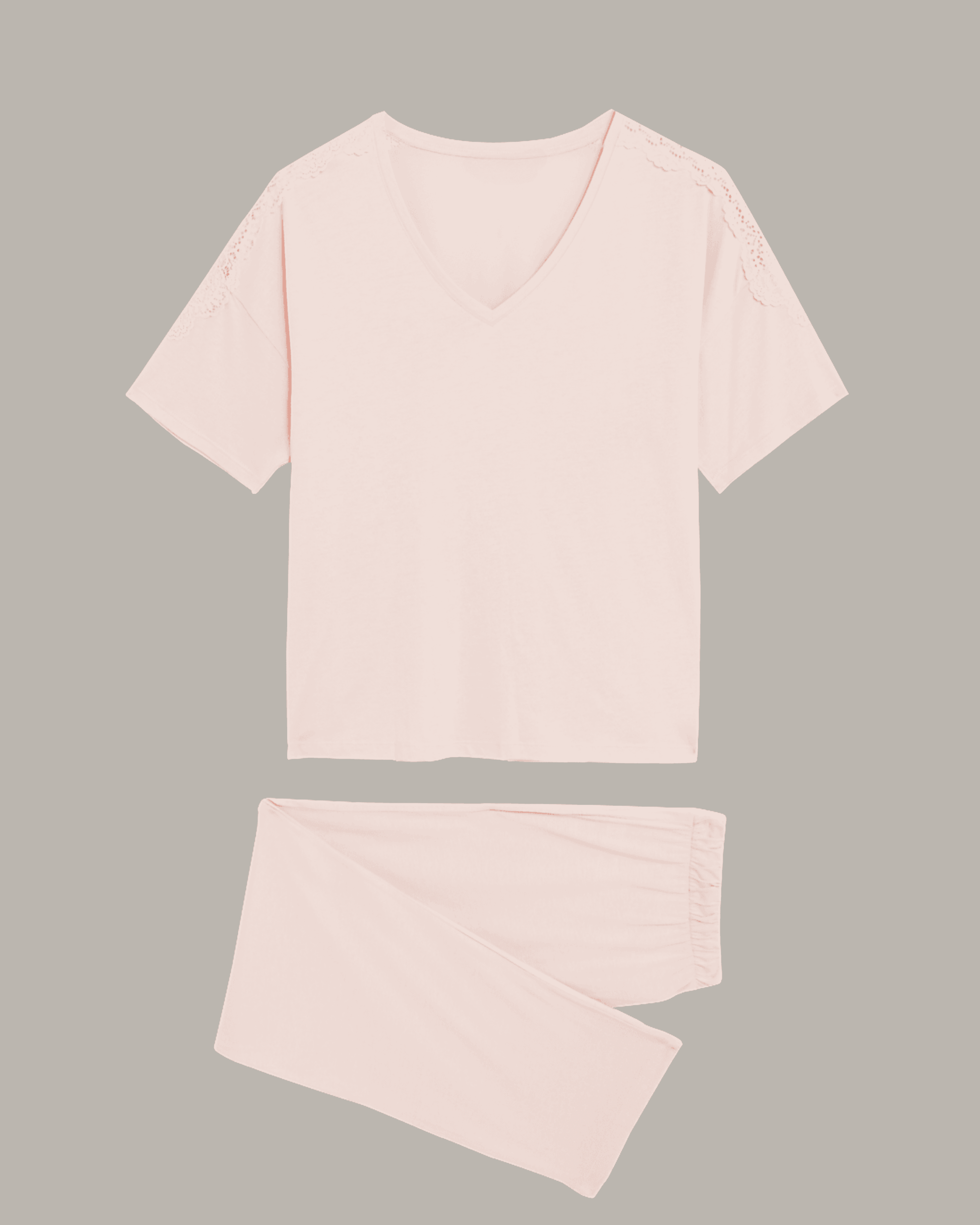 Soft Pink Lace Trim Cotton Modal Pyjama Set