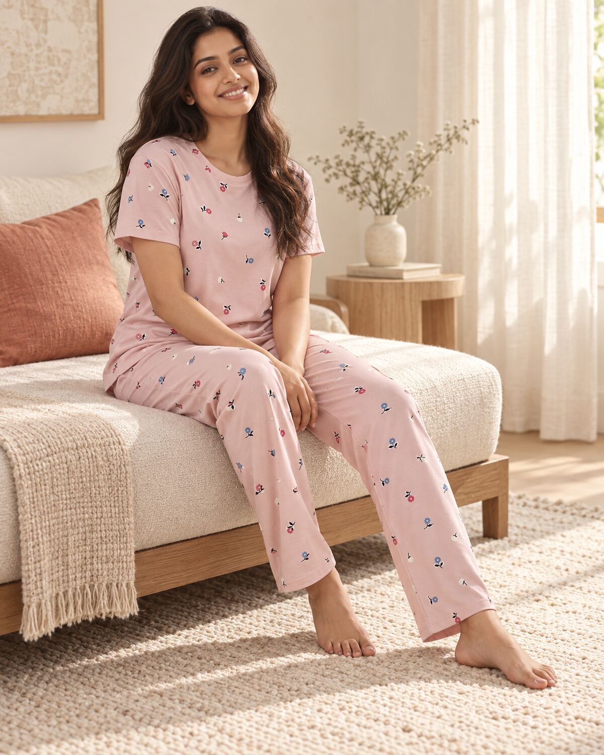 Cotton Bloom Pink Floral Pyjama Set