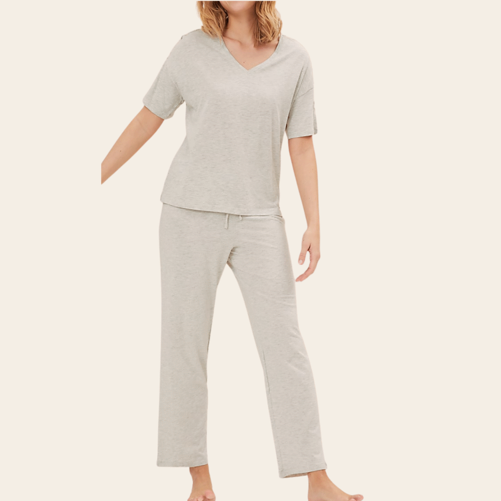 Lace-Trimmed Grey Lounge Pajama Set