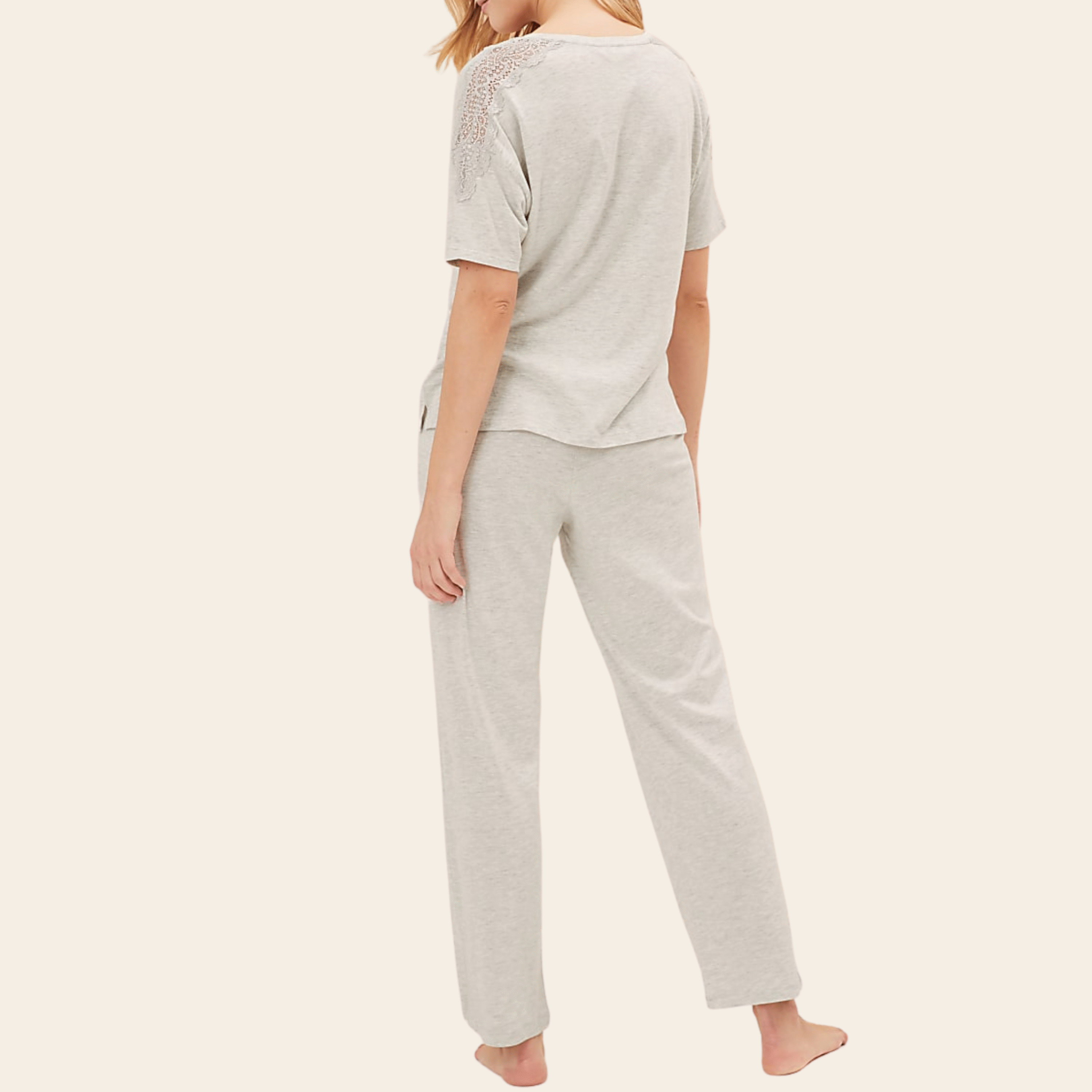Lace-Trimmed Grey Lounge Pajama Set