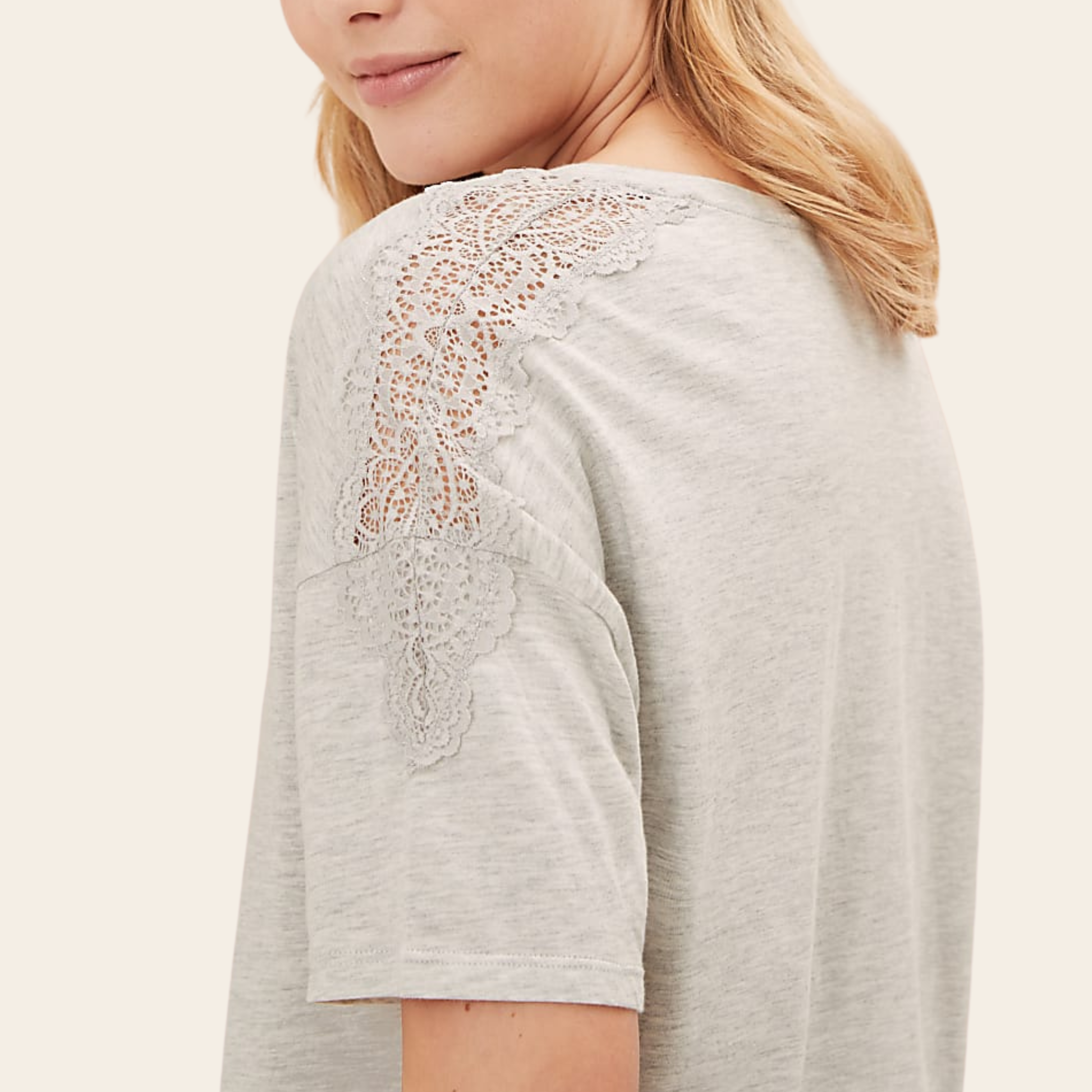 Lace-Trimmed Grey Lounge Pajama Set
