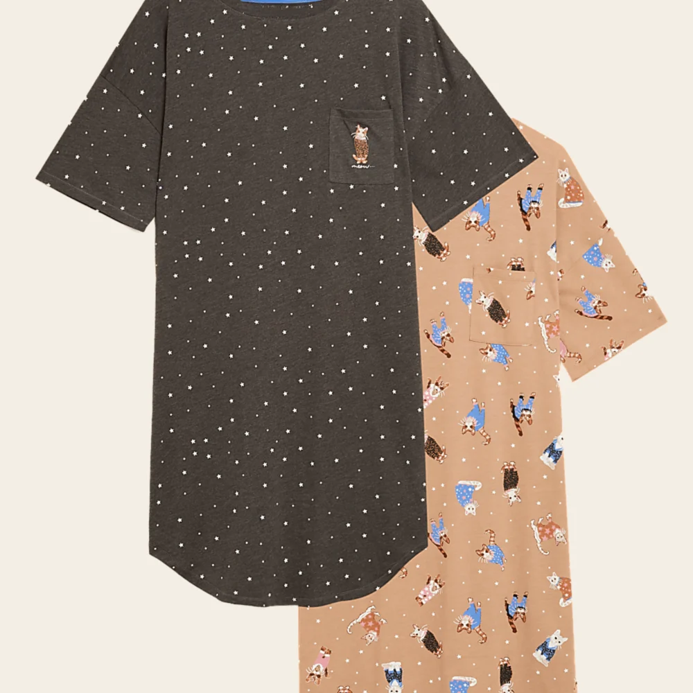 Starry Paws Pocket Nightdress – Charcoal