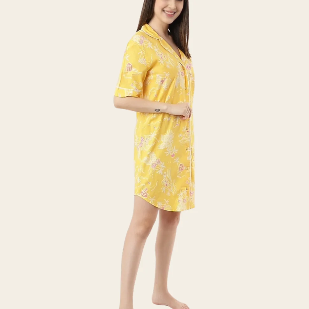 Tropical Glow Shirt Nightdress – Yellow