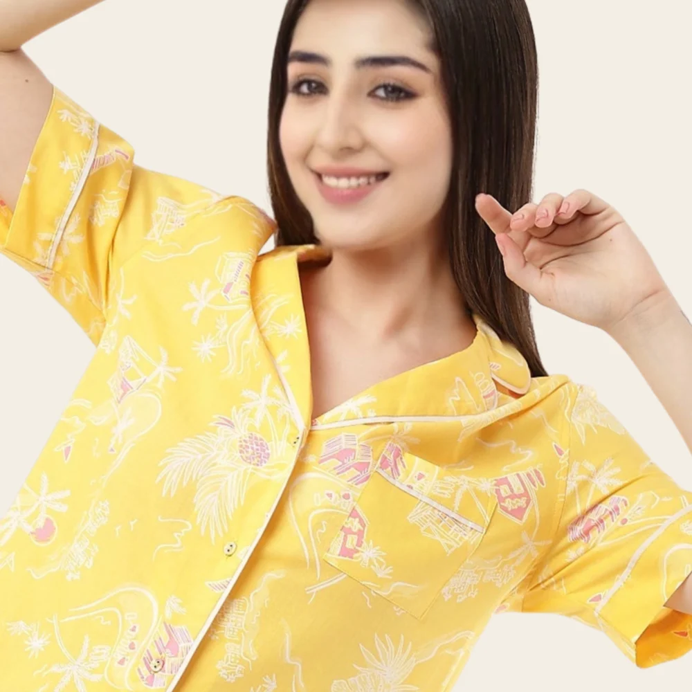 Tropical Glow Shirt Nightdress – Yellow