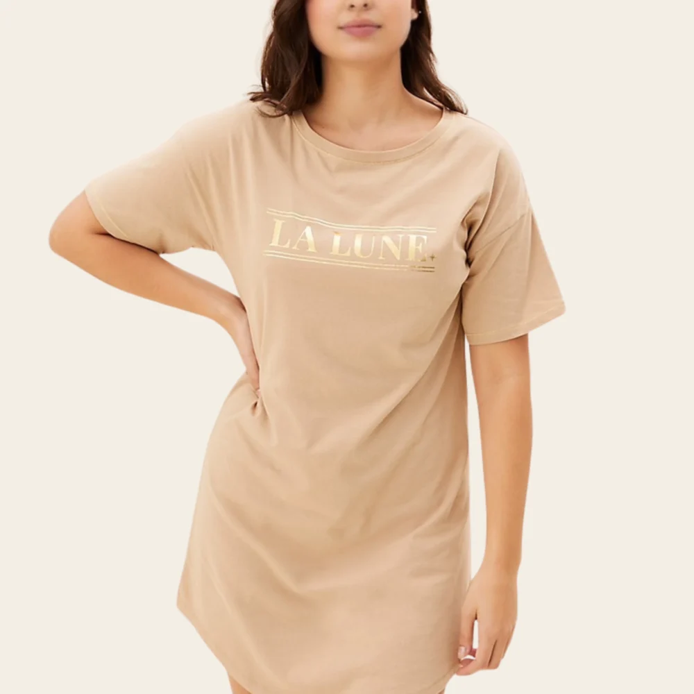 La Lune Beige Cotton Tee Dress