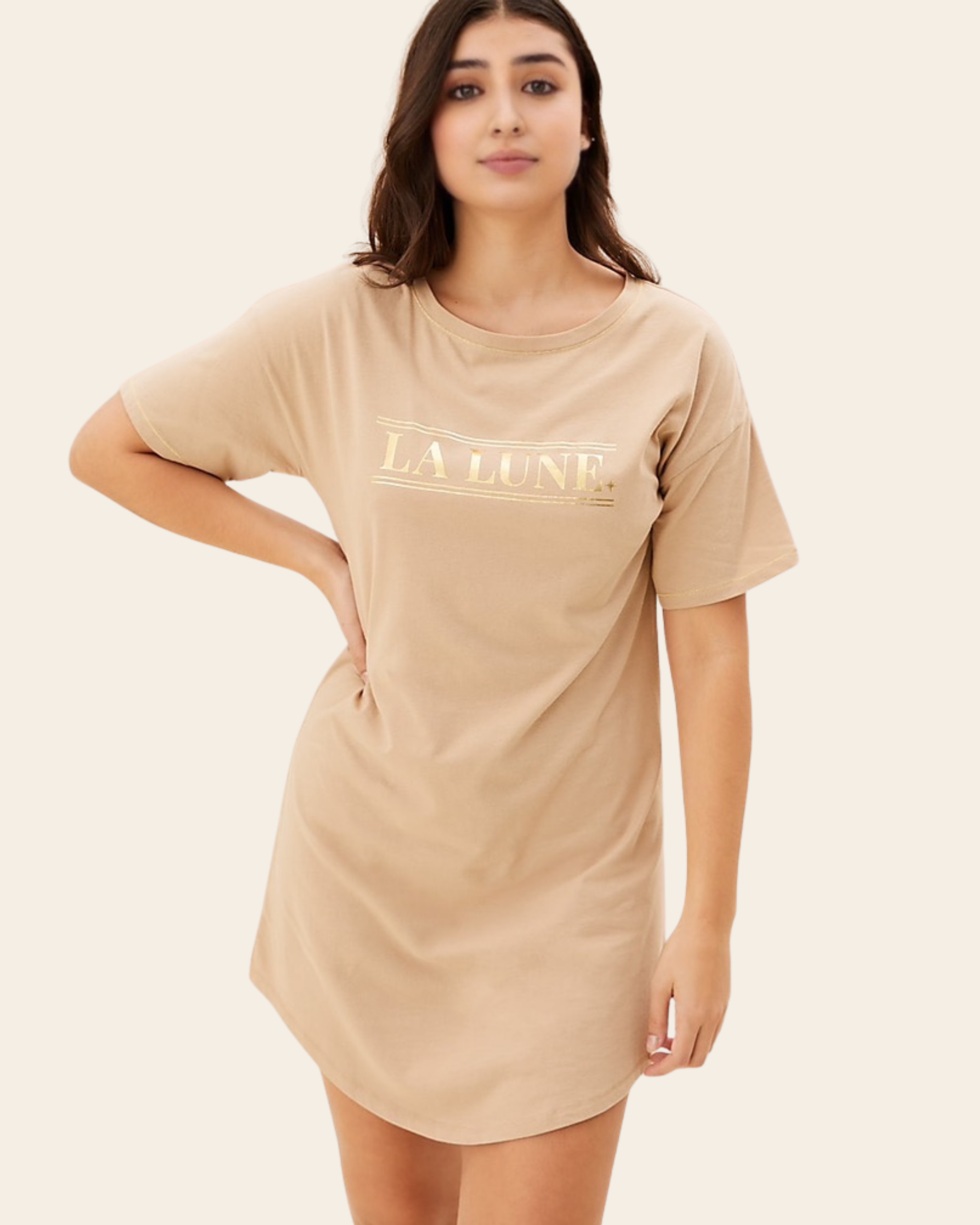 La Lune Beige Cotton Tee Dress