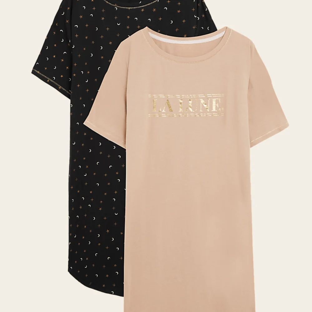 La Lune Beige Cotton Tee Dress