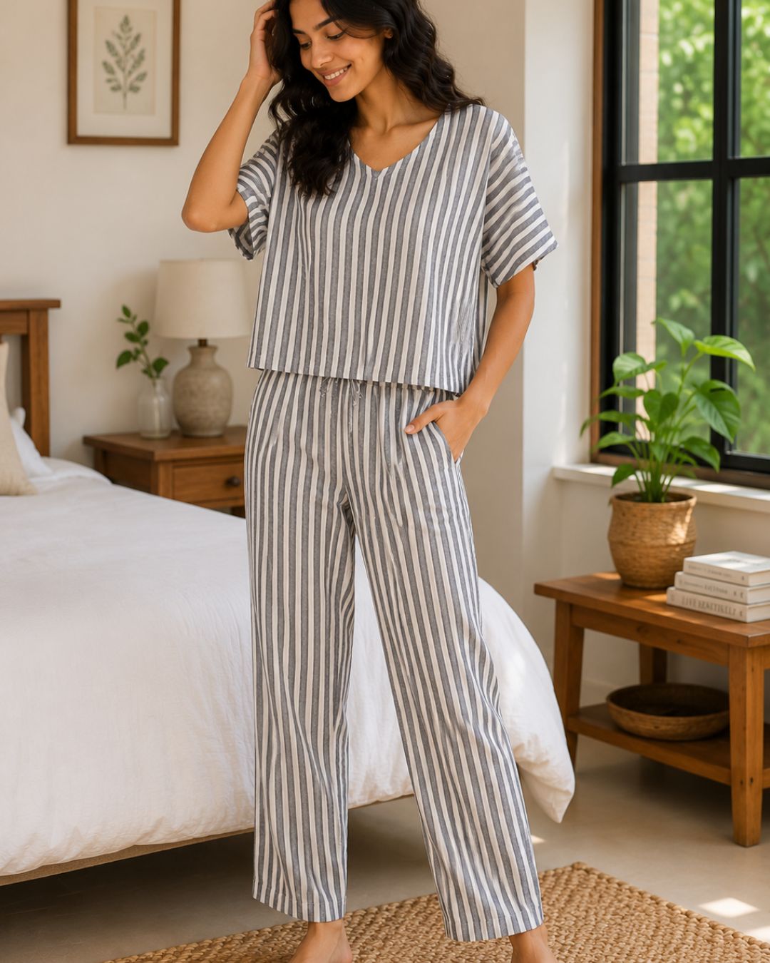 Charcoal Stripe Lounge Set