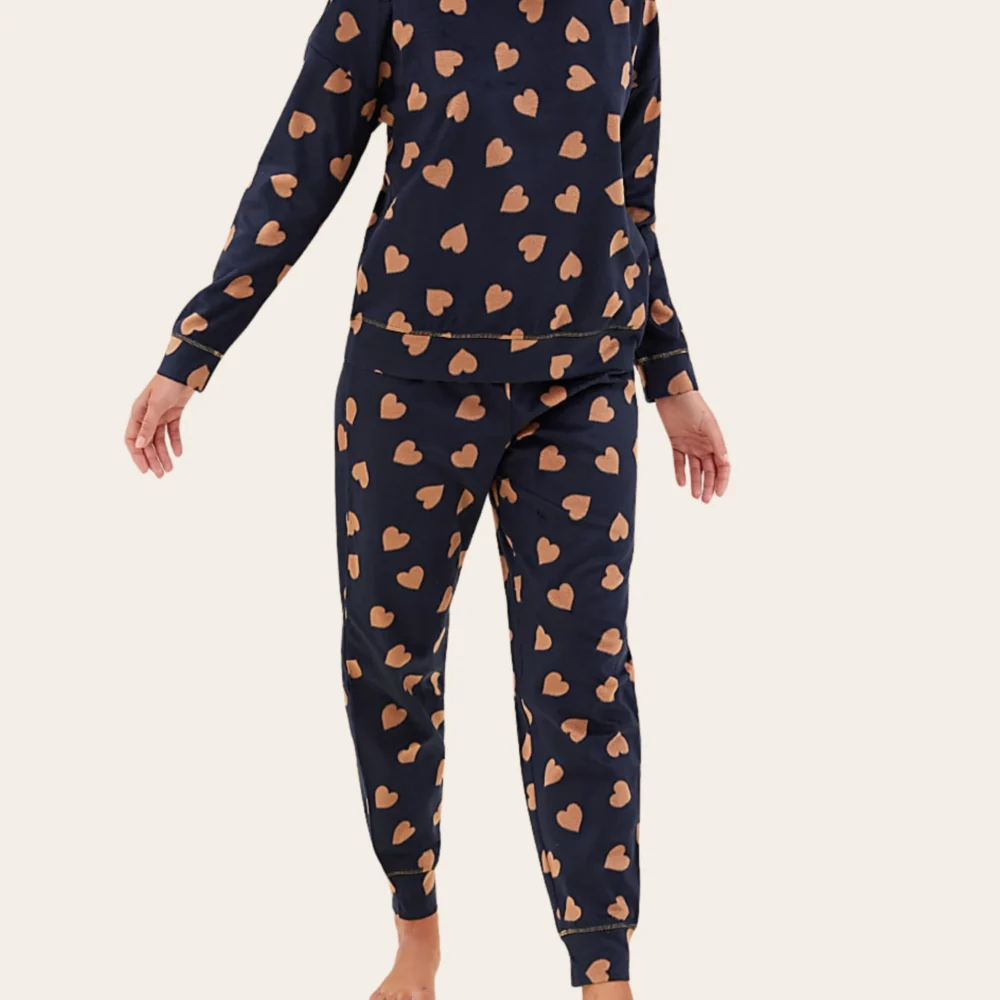 Fleece Heart Print Pyjama Set
