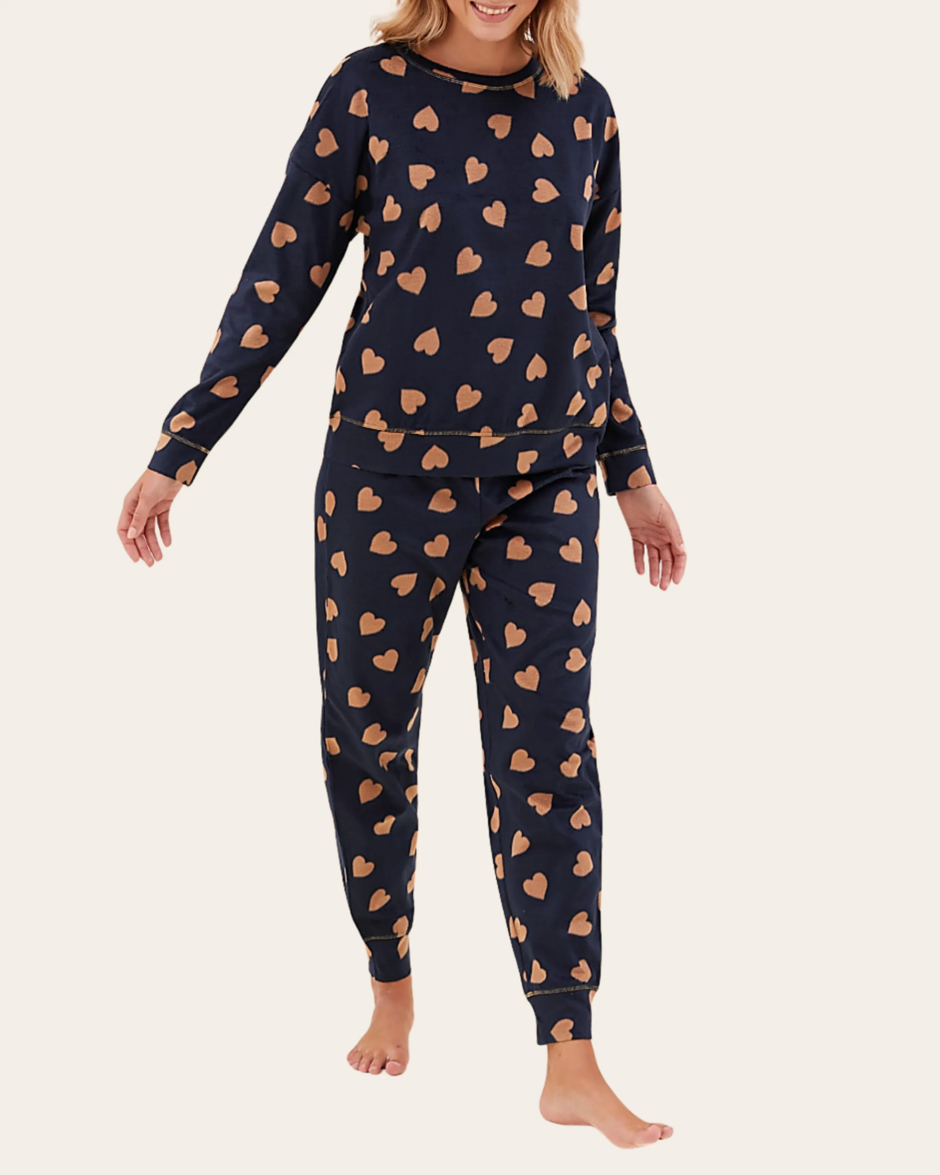 Fleece Heart Print Pyjama Set