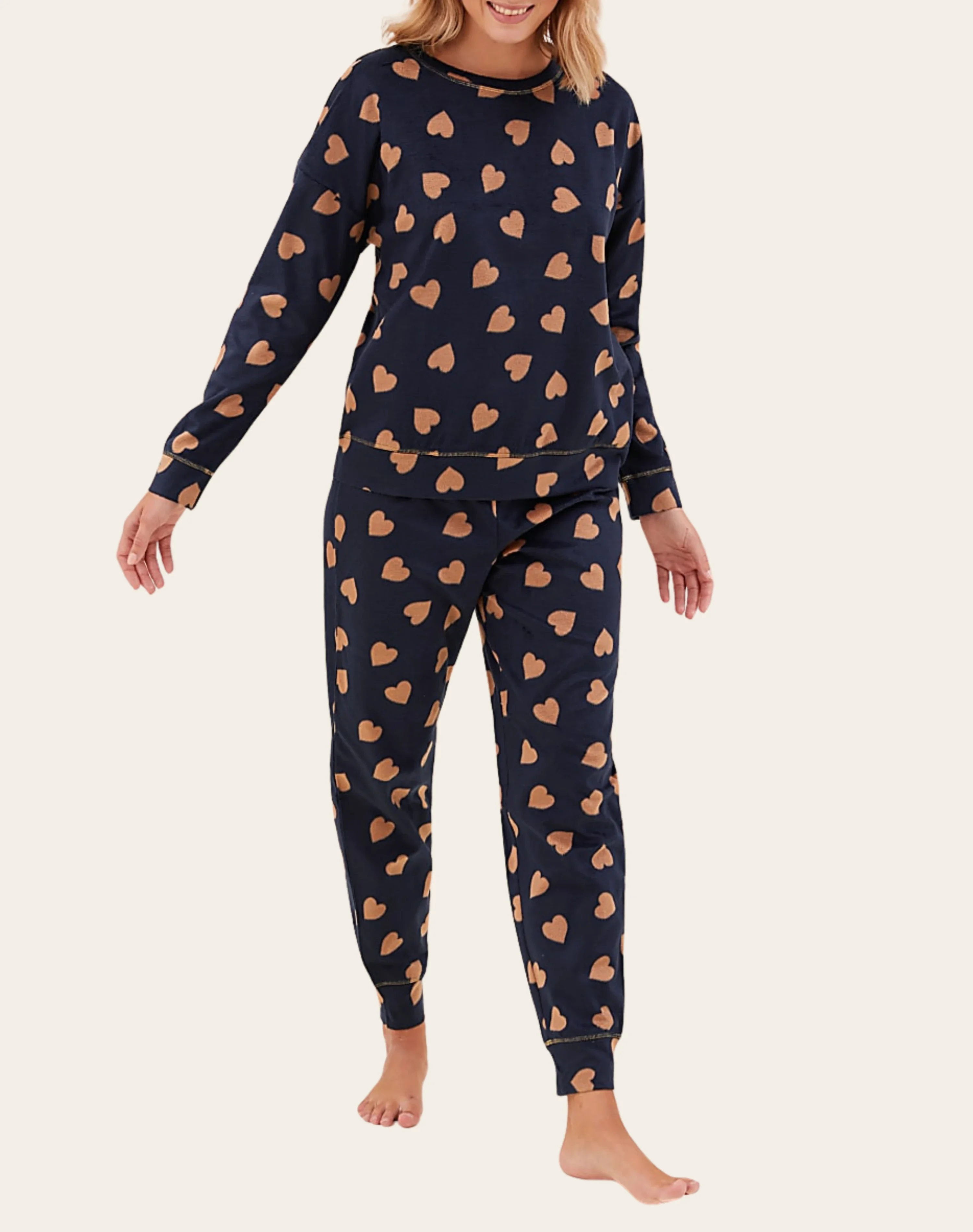 2a Fleece Heart Print Pyjama Set
