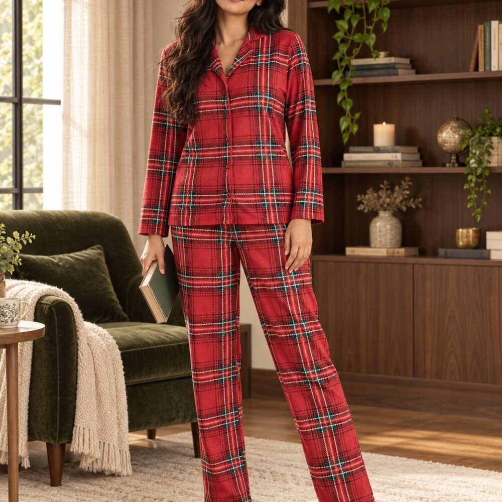 Women's Classic Red Tartan Pyjama Set