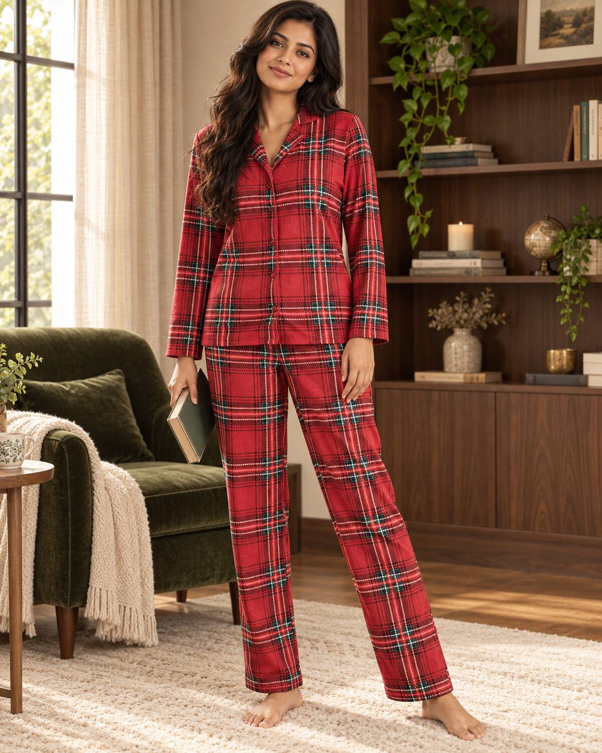 Women's Classic Red Tartan Pyjama Set