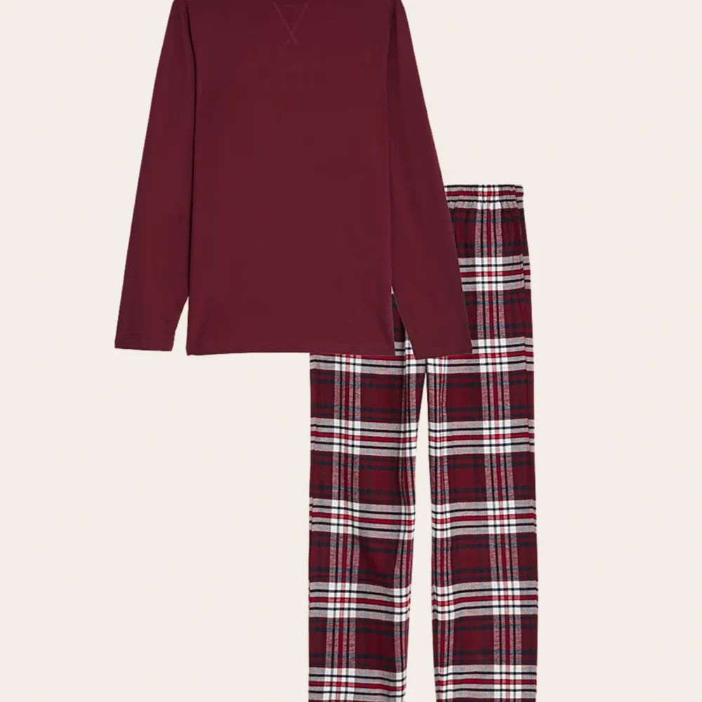 Burgundy Plaid Pyjama Set