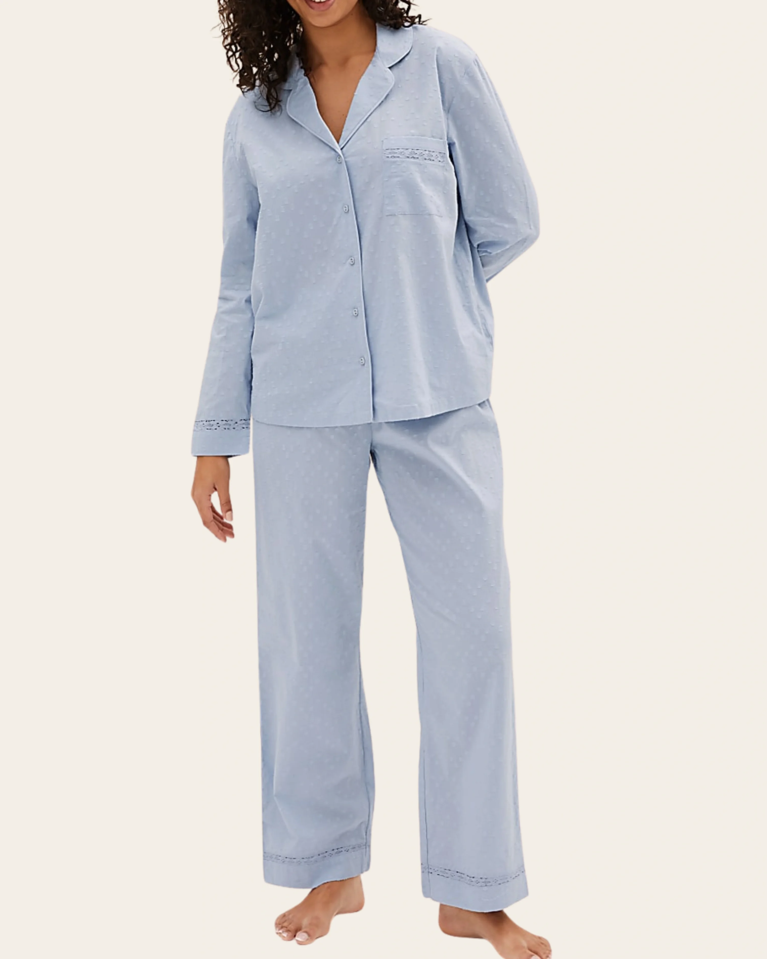 Powder Blue Button-Down Night Suit