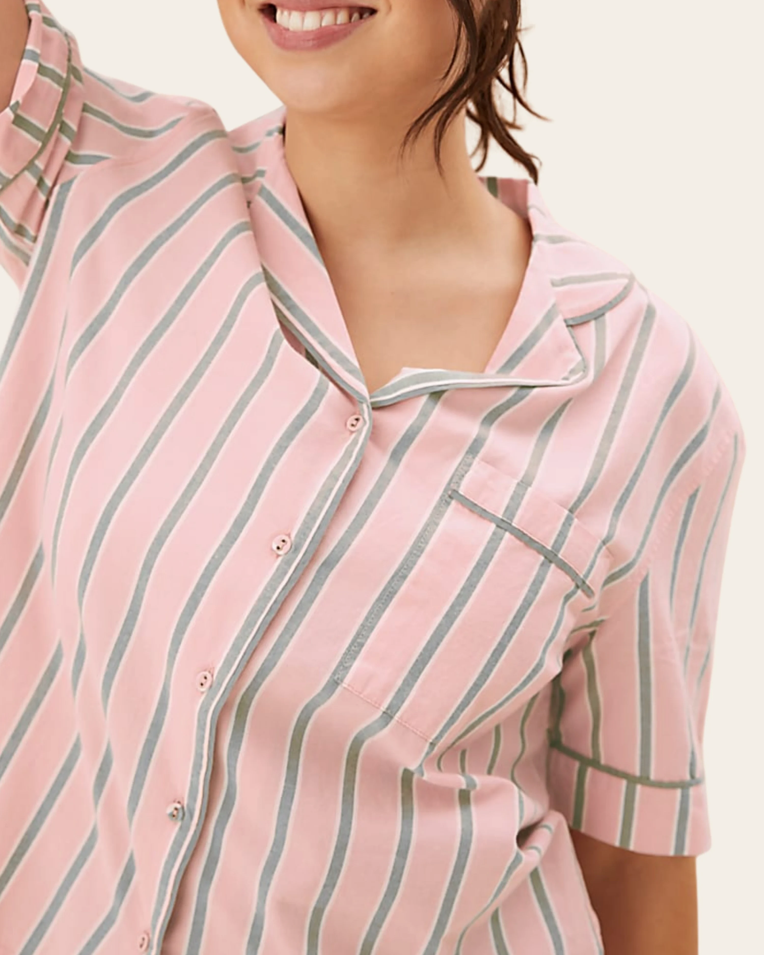 Blush Stripe Cotton Short Set