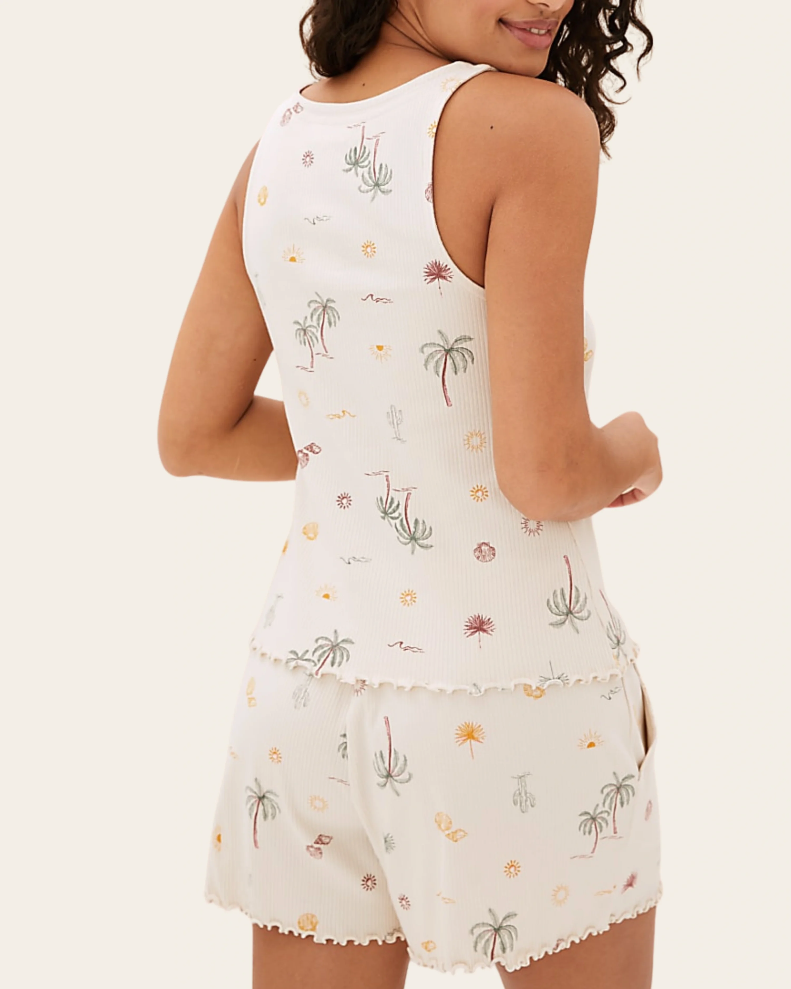 Ivory Palm Cotton-Rich Short Set
