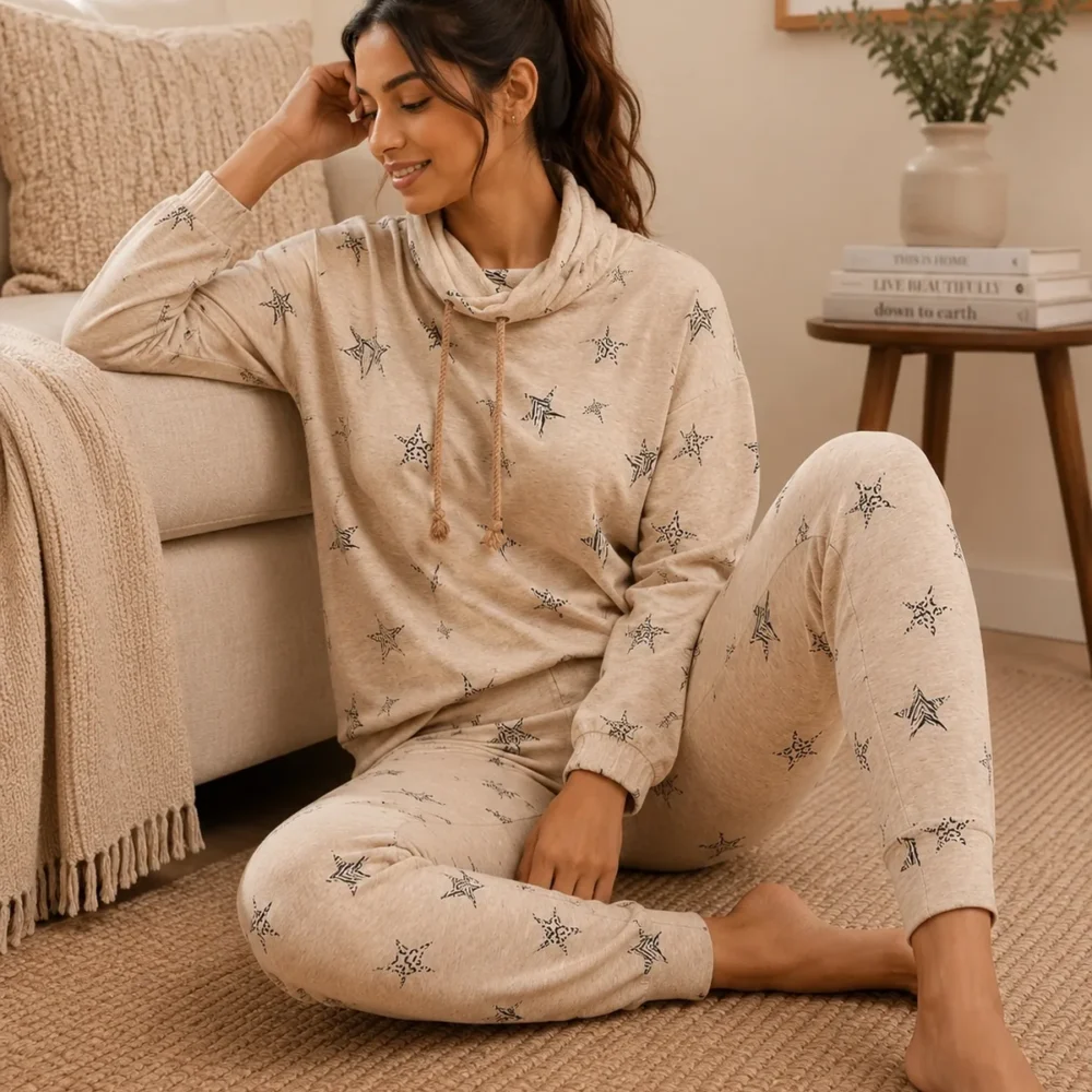 Women’s Star Print Funnel Neck Top