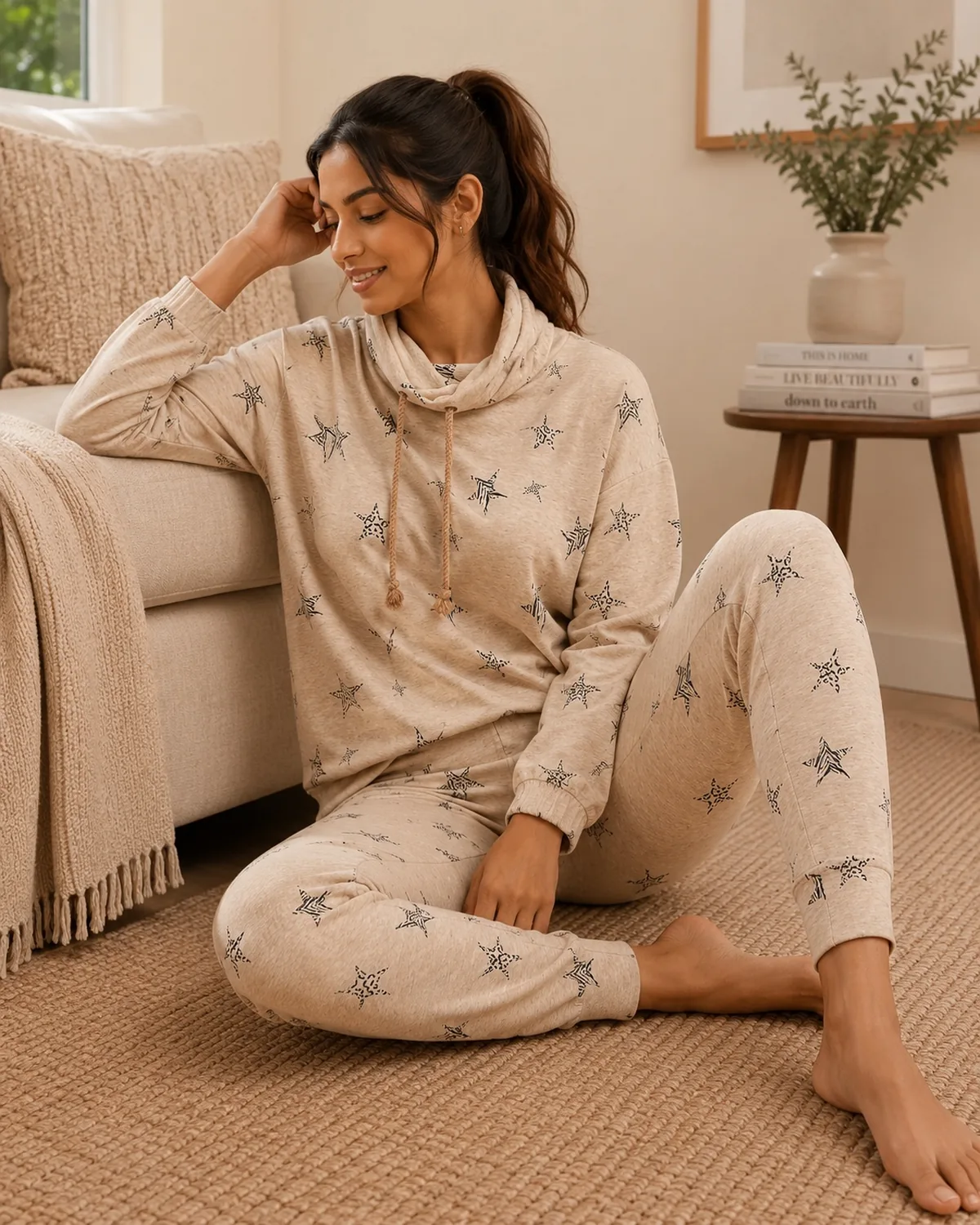 Women’s Star Print Funnel Neck Top