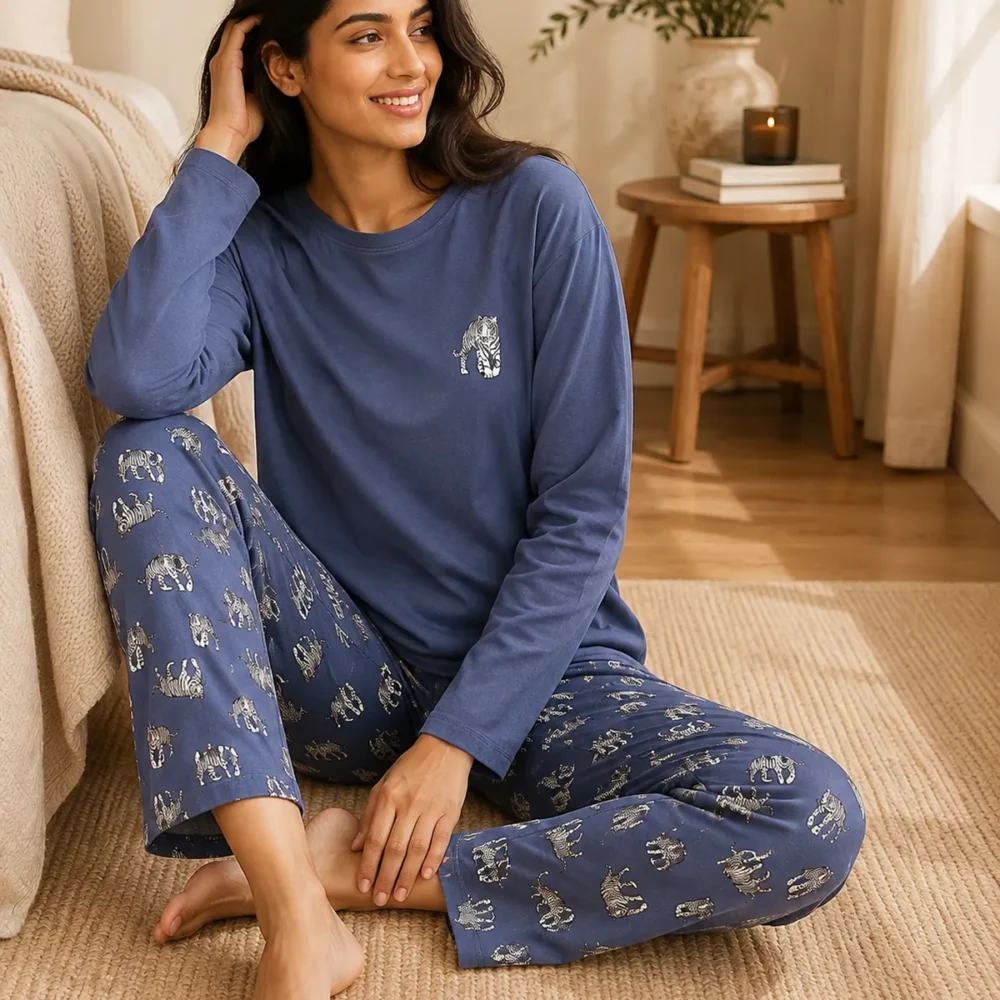 Pure Cotton Blue Cotton Comfort Pyjama Set