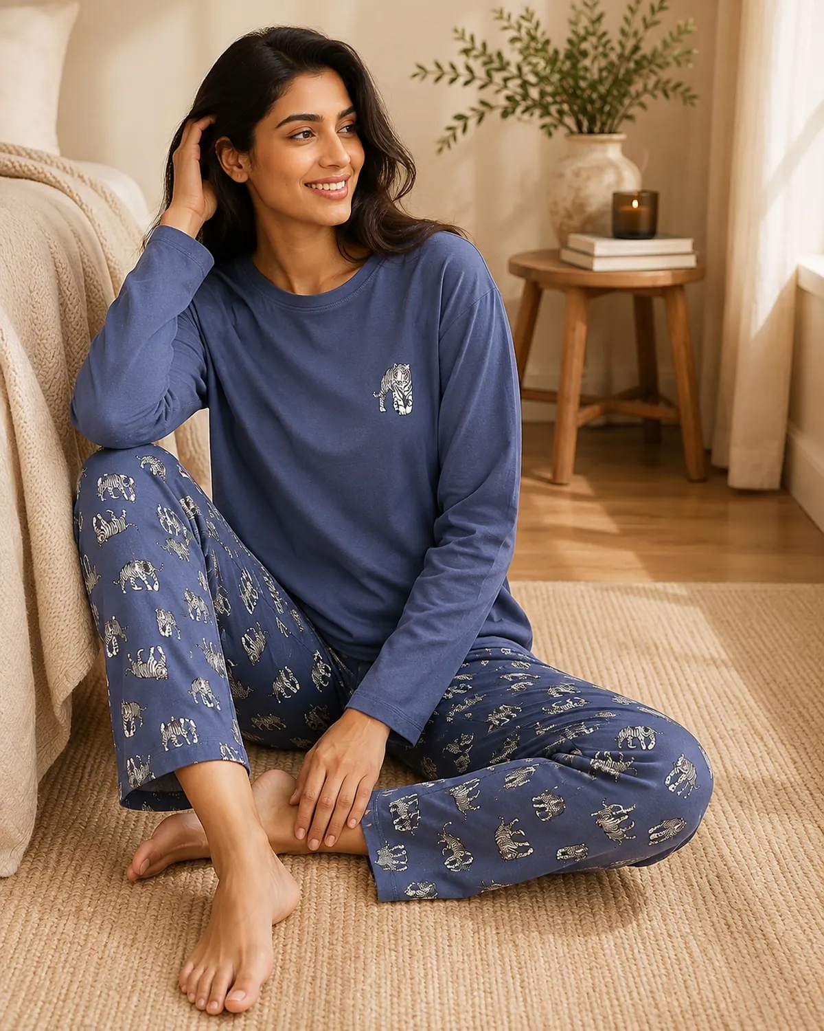 Pure Cotton Blue Cotton Comfort Pyjama Set